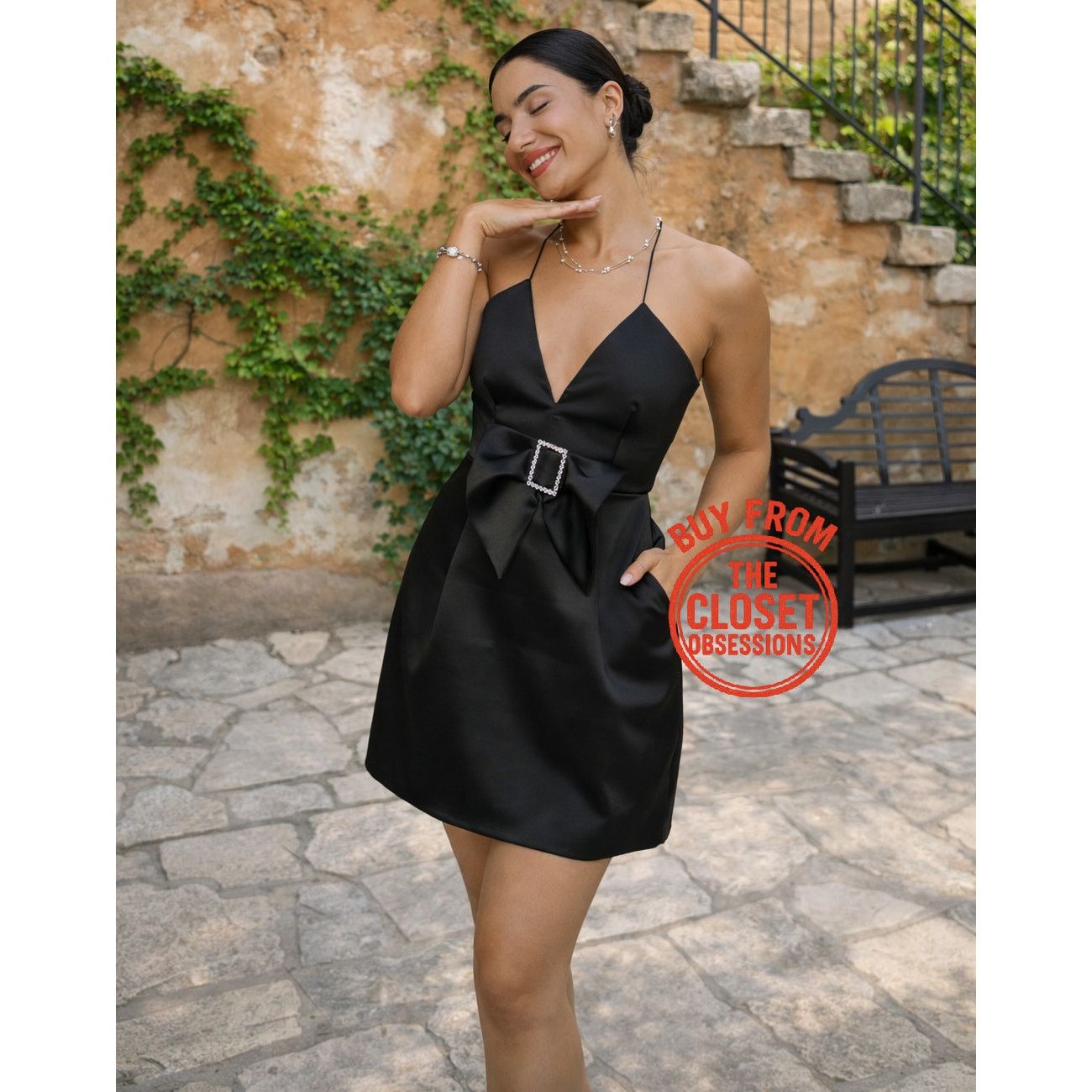 Mango MANGO Bejeweled Bow Satin Mini Dress NWT Size M / US 6-8 / IT 42-44 - 5 Thumbnail