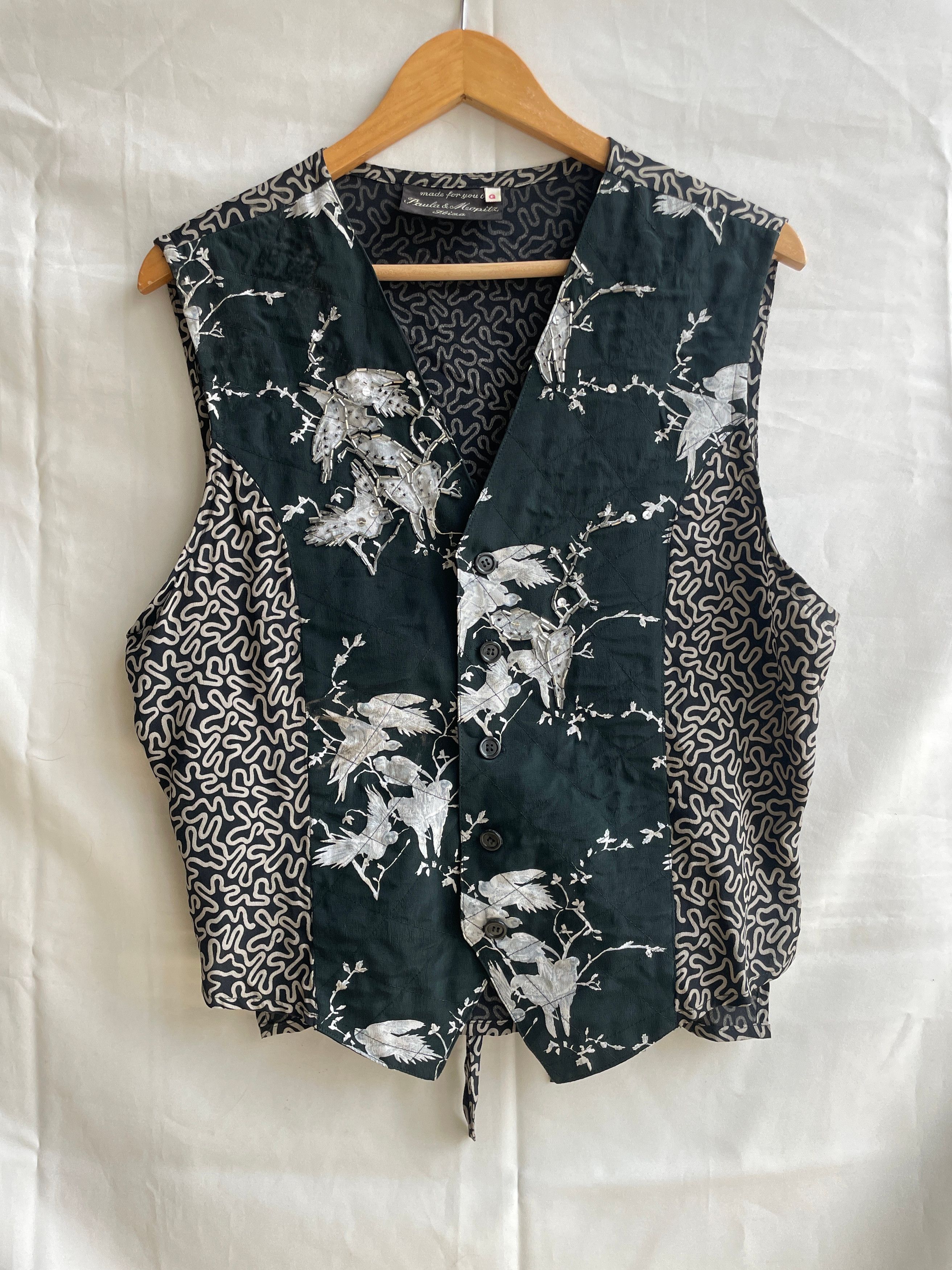Vintage Paula & Mopitz Ibiza Loewe VTG 70s Silk Embelished Waistcoat Size L / US 10 / IT 46 - 1 Thumbnail