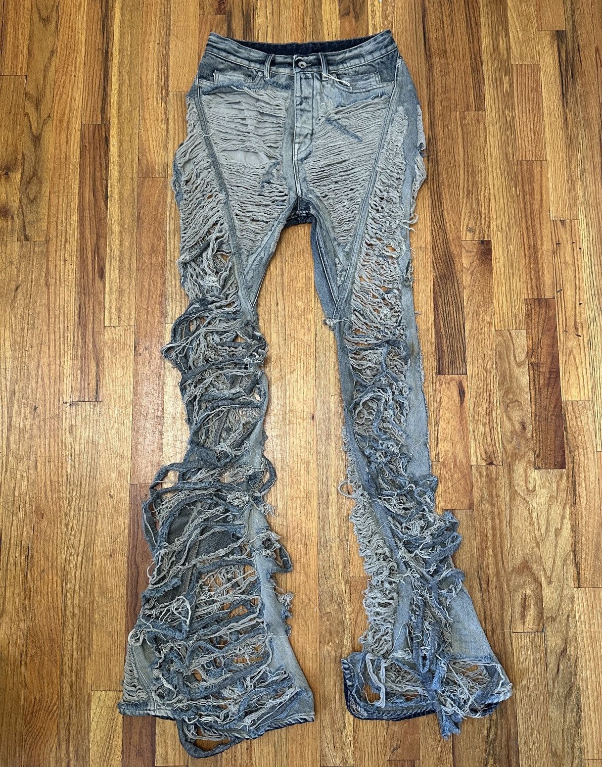 Rick Owens Drkshdw Rick Owens Bias Bootcut Destroyed Shredded Denim Size US 31 - 1 Thumbnail
