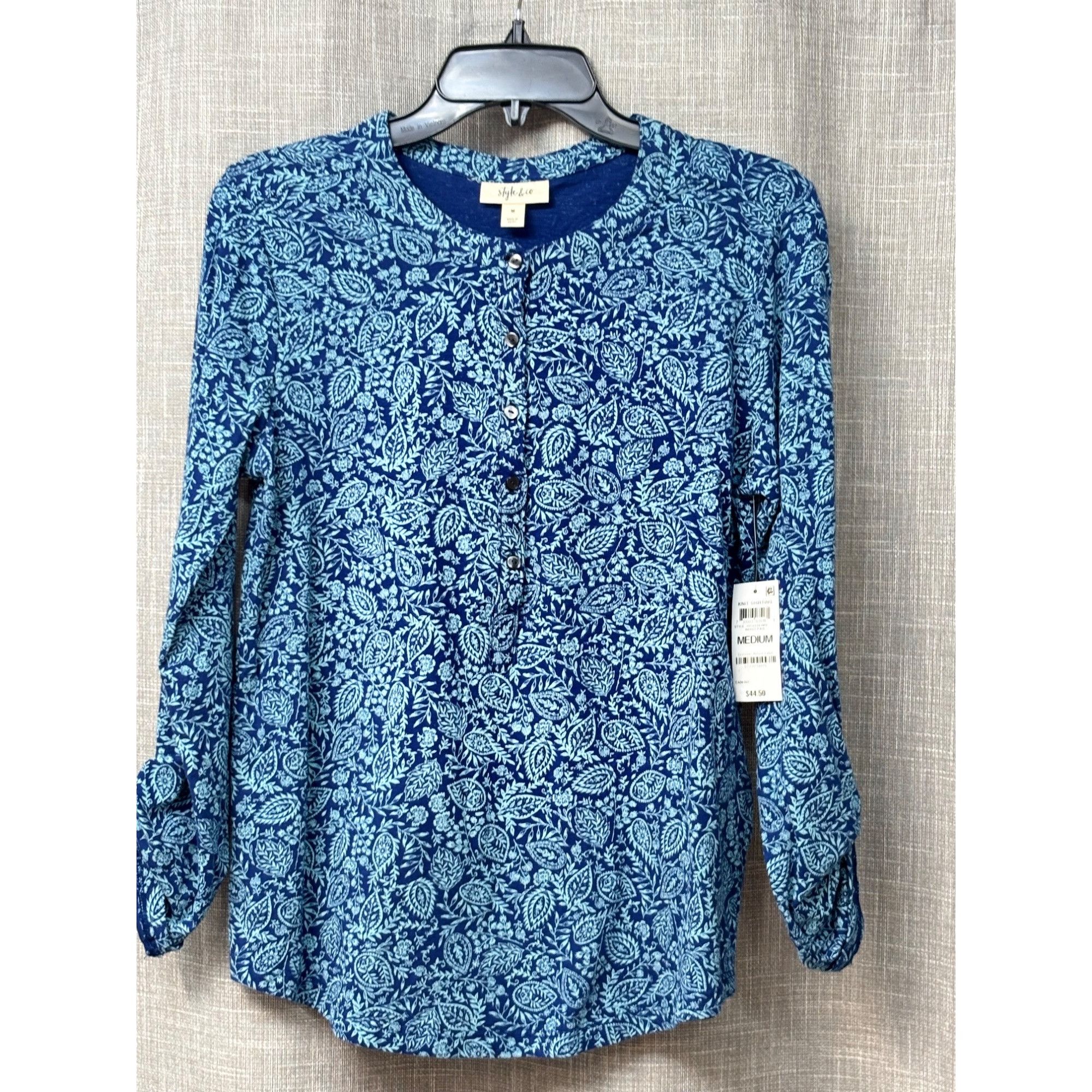 Style & Co Style & Co Cotton Printed Henley T-Shirt, Indigo Paisley, Sz Size M / US 6-8 / IT 42-44 - 6 Thumbnail
