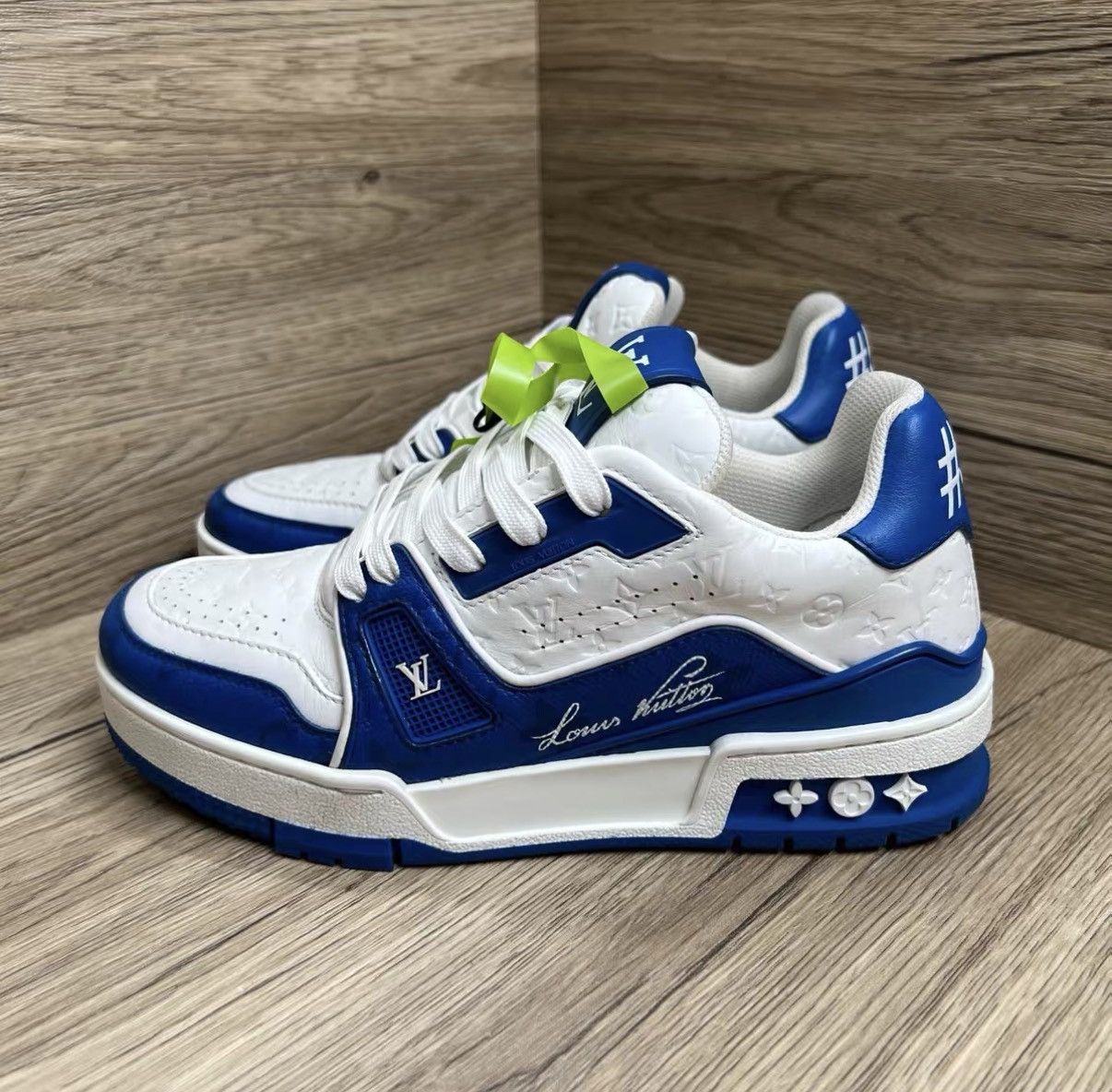 Louis Vuitton Louis Vuitton Trainer White & Blue Embossed Sneakers J41 Size US 5.5 / IT 35.5 - 1 Thumbnail
