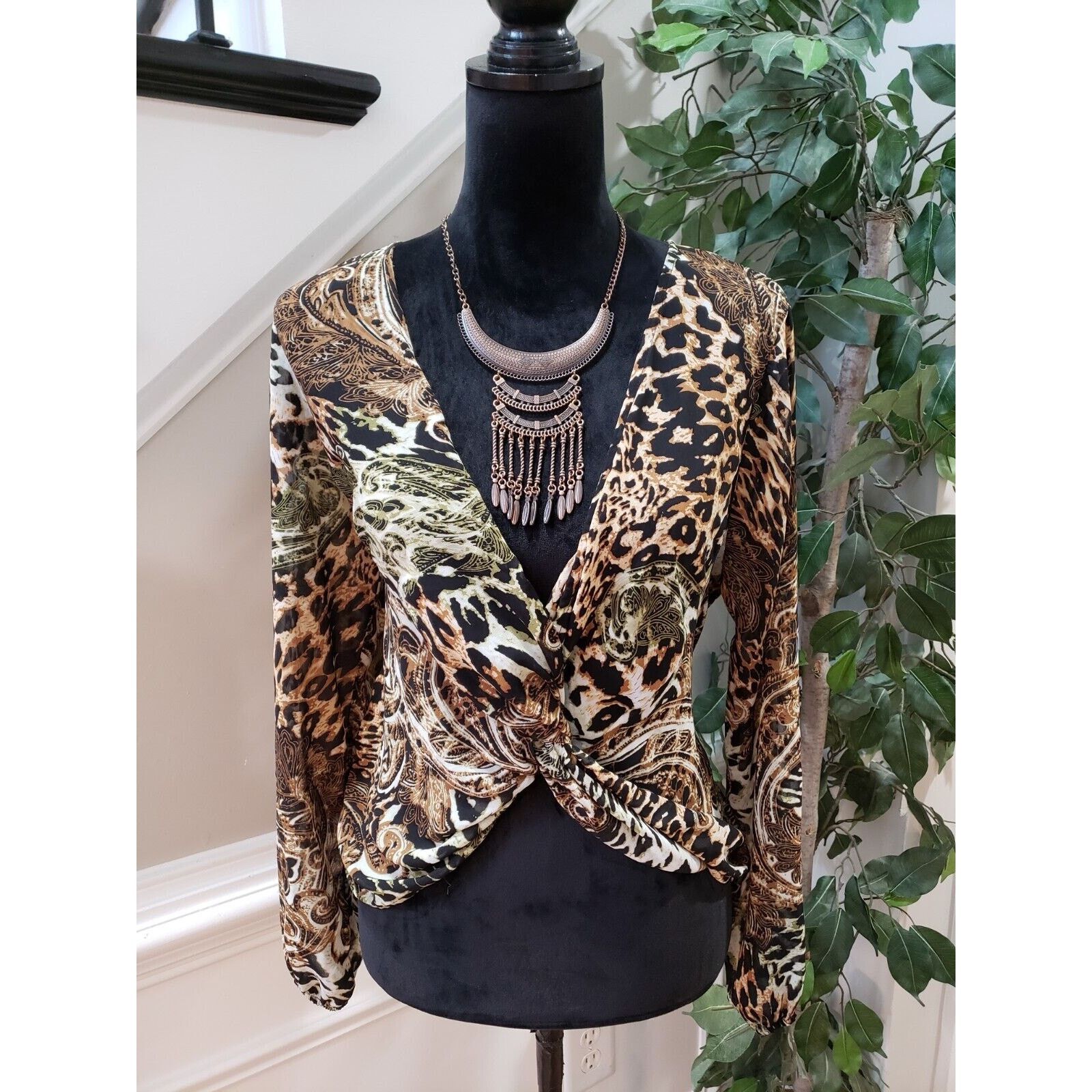Other Dots Polyester V-Neck Long Sleeve Casual Top Blouse Size L Size L / US 10 / IT 46 - 11 Thumbnail