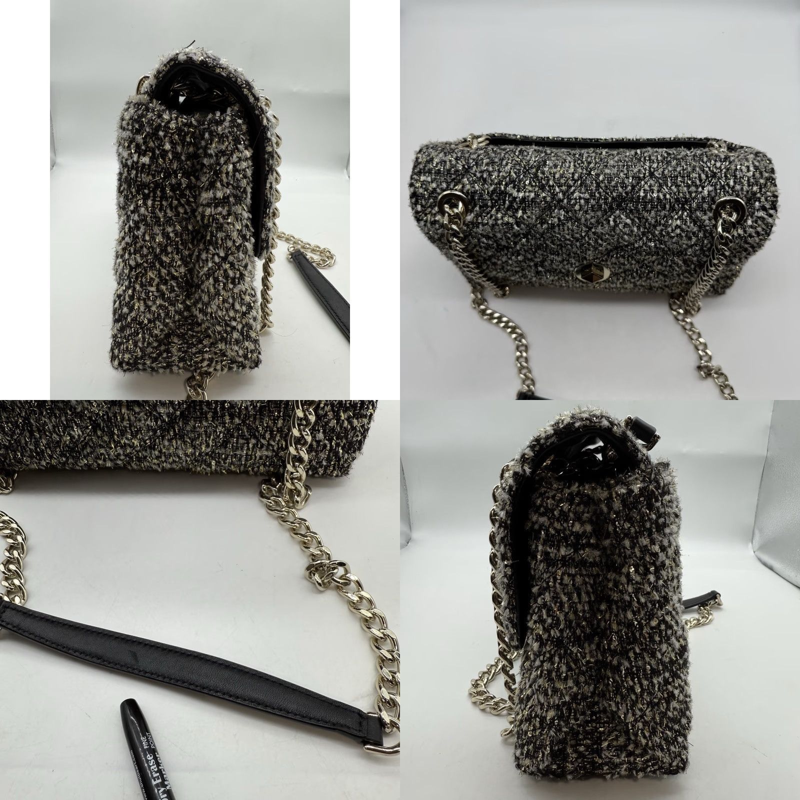 Vintage kate spade new york Natalia Gray Tweed Shoulder Bag Purse Chain Turn Lock Small Gray Geometric Designer Women Size ONE SIZE - 8 Thumbnail