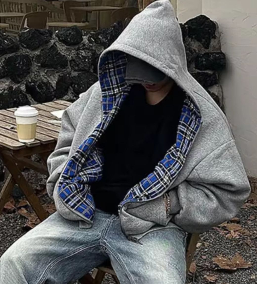 Other Double Sided Korean Blue Plaid Swag Warm Hoodies Jackets Size US S / EU 44-46 / 1 - 3 Thumbnail