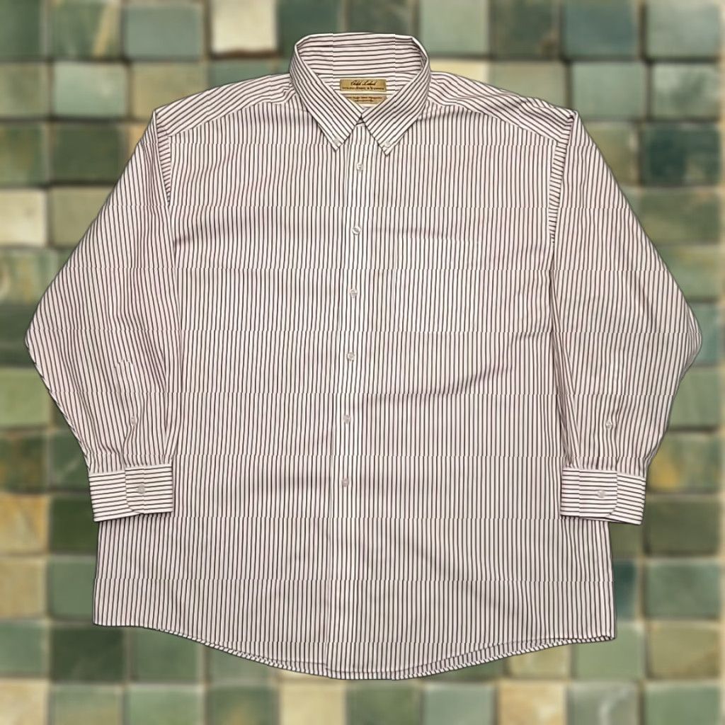 Roundtree & Yorke Gold Label Shirt Mens 17.5 33 Maroon Striped 100% Cotton Pinpoint Non-Iron Button-Down Collar Long Sleeve Tailored Mens Red Pattern Shirt Size US XXL / EU 58 / 5 - 1 Thumbnail