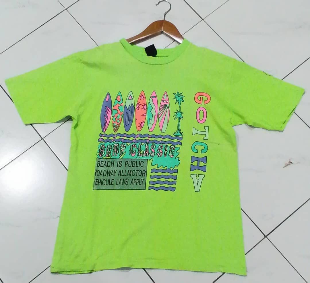Vintage GOTCHA California Surf Style Tshirt green single stich Size US M / EU 48-50 / 2 - 1 Thumbnail