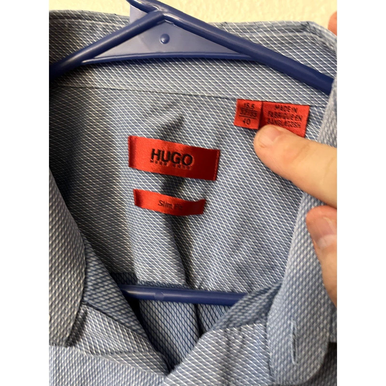 Hugo Boss HUGO BOSS Men’s Slim Fit Button Shirt Solid 15.5 Blue Size US M / EU 48-50 / 2 - 3 Thumbnail