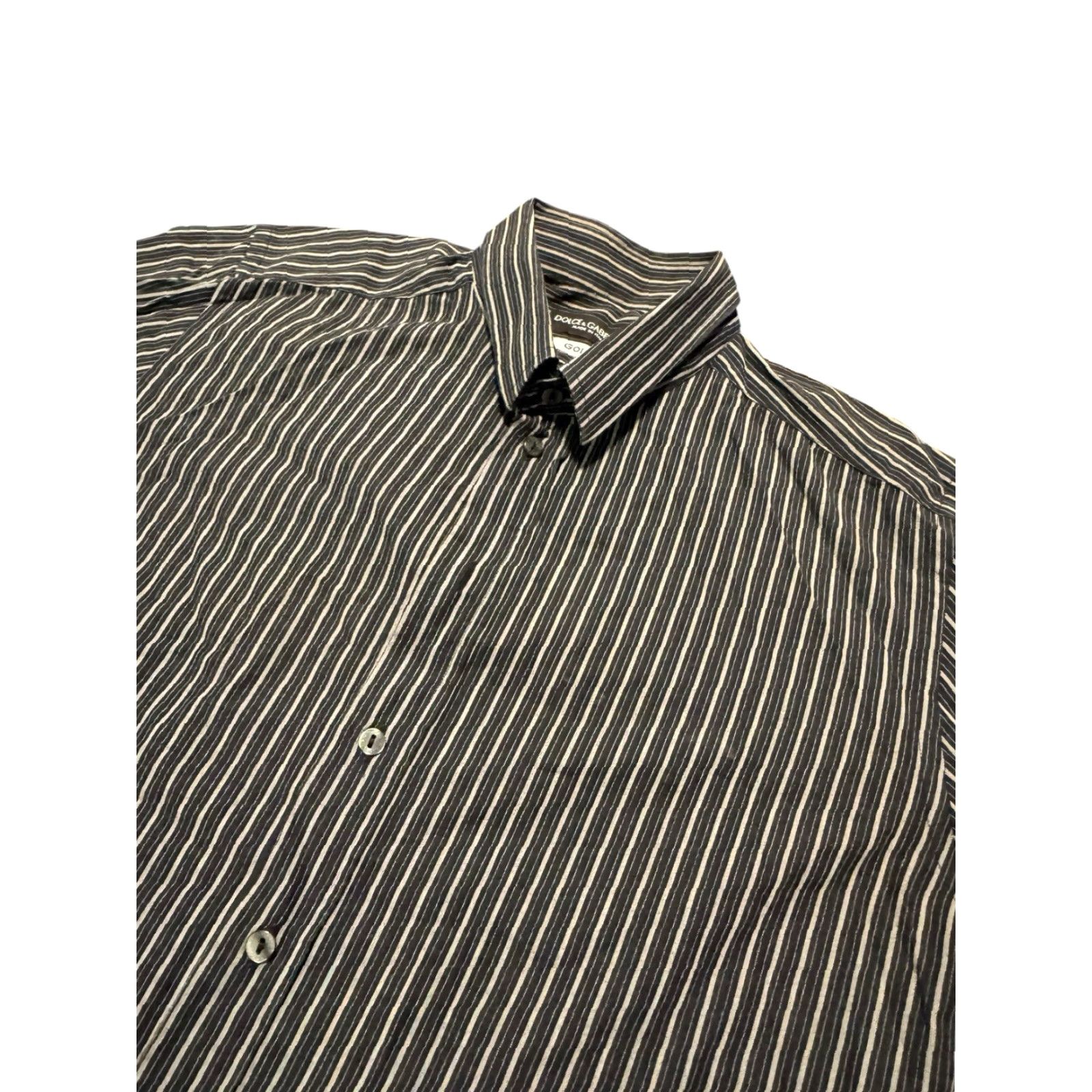 Dolce & Gabbana Dolce&Gabbana Dress Shirt Slim Fit 16.5 42 Black Pinstripe Men’s Italy Button-Down Size 46R - 5 Thumbnail