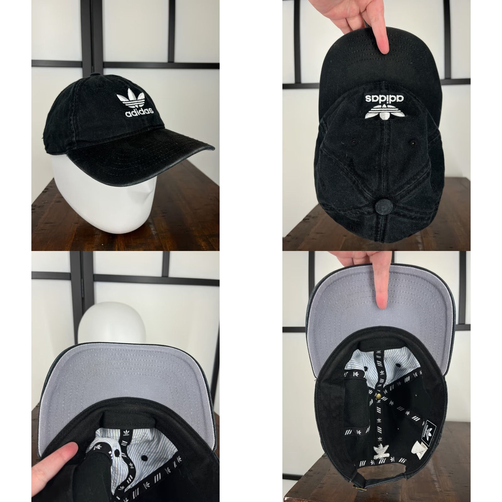 Adidas adidas Hat Cap Strap Back Adult One Size Black Cotton Twill Trefoil Embroidered Size ONE SIZE - 8 Thumbnail