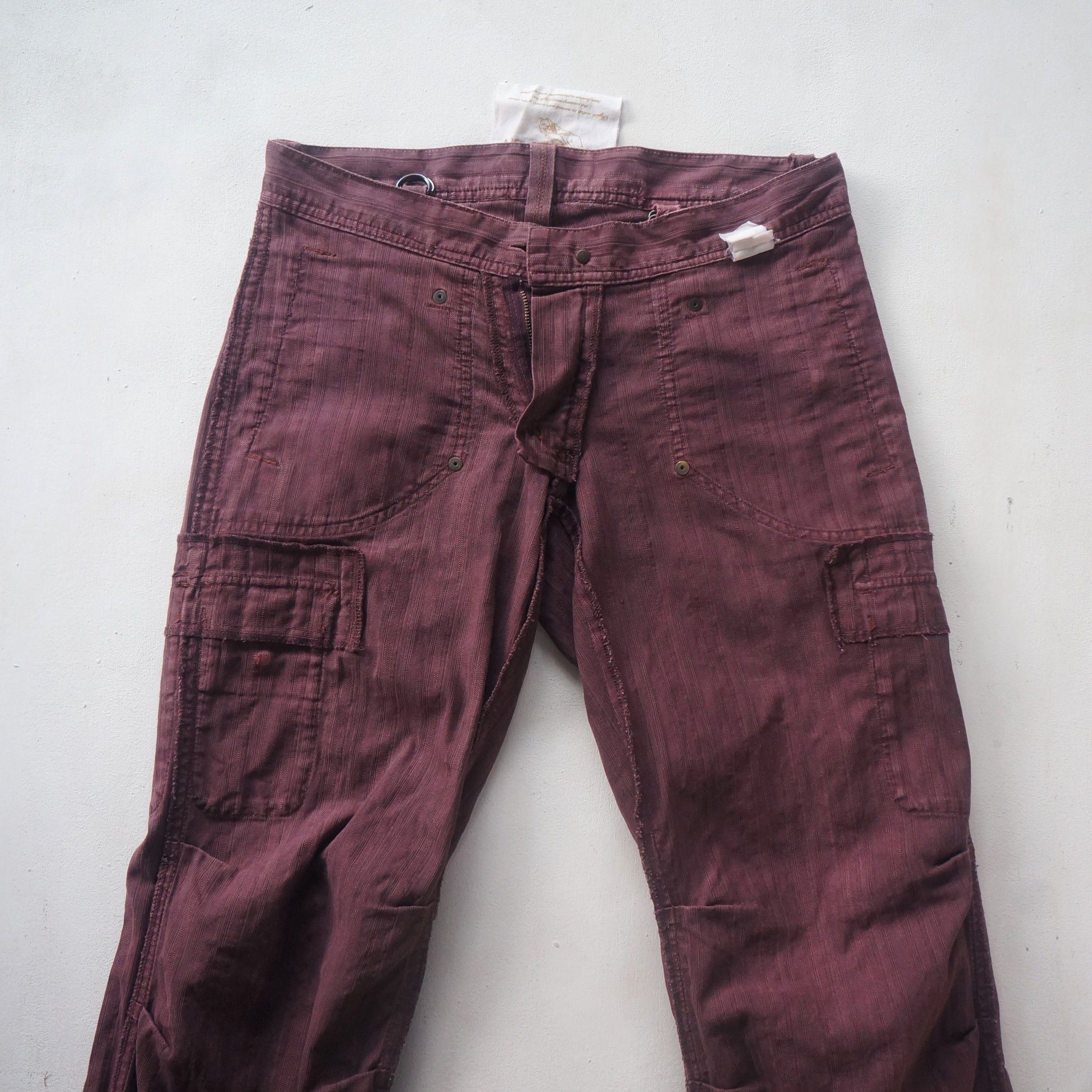 Japanese Brand × Vintage OilCake Multi Pockets Distressed Faded Maroon Cargo Pants Size 29" - 13 Thumbnail
