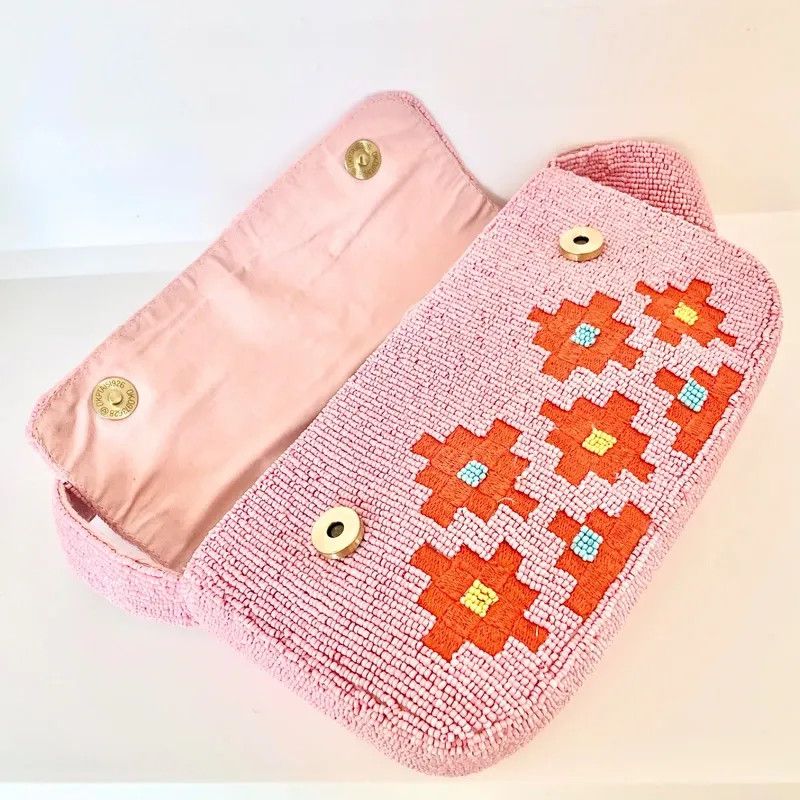 Anthropologie RARE Anthropologie The Fiona Beaded Geometric Bag Pink Aztec Size ONE SIZE - 3 Thumbnail