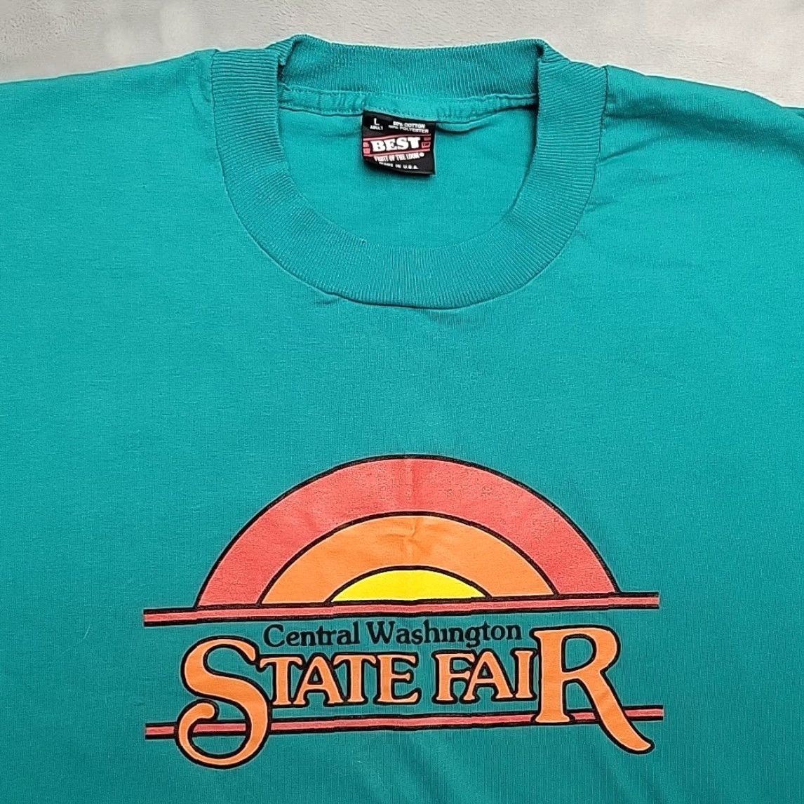 Vintage VINTAGE Central Washington State Fair Shirt Men L Green USA Made Short Sleeve Crew Neck Graphic Print 100% Cotton Polyester Size US L / EU 52-54 / 3 - 3 Thumbnail