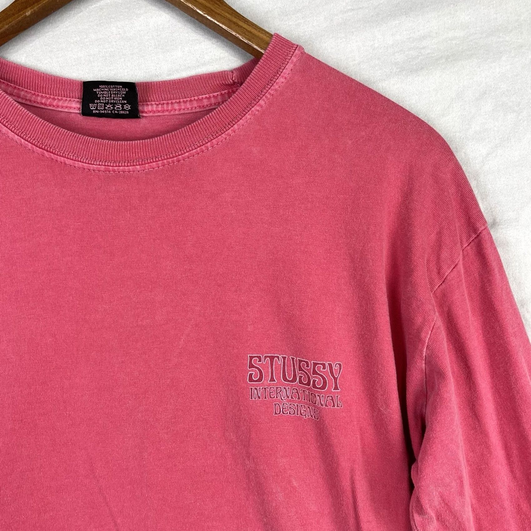 Vintage Stussy Shirt Mens M Pink Skull Roses Long Sleeve Pullover Logo Graphic Print T-Shirt Streetwear Regular Fit Adults Mens Size US M / EU 48-50 / 2 - 3 Thumbnail