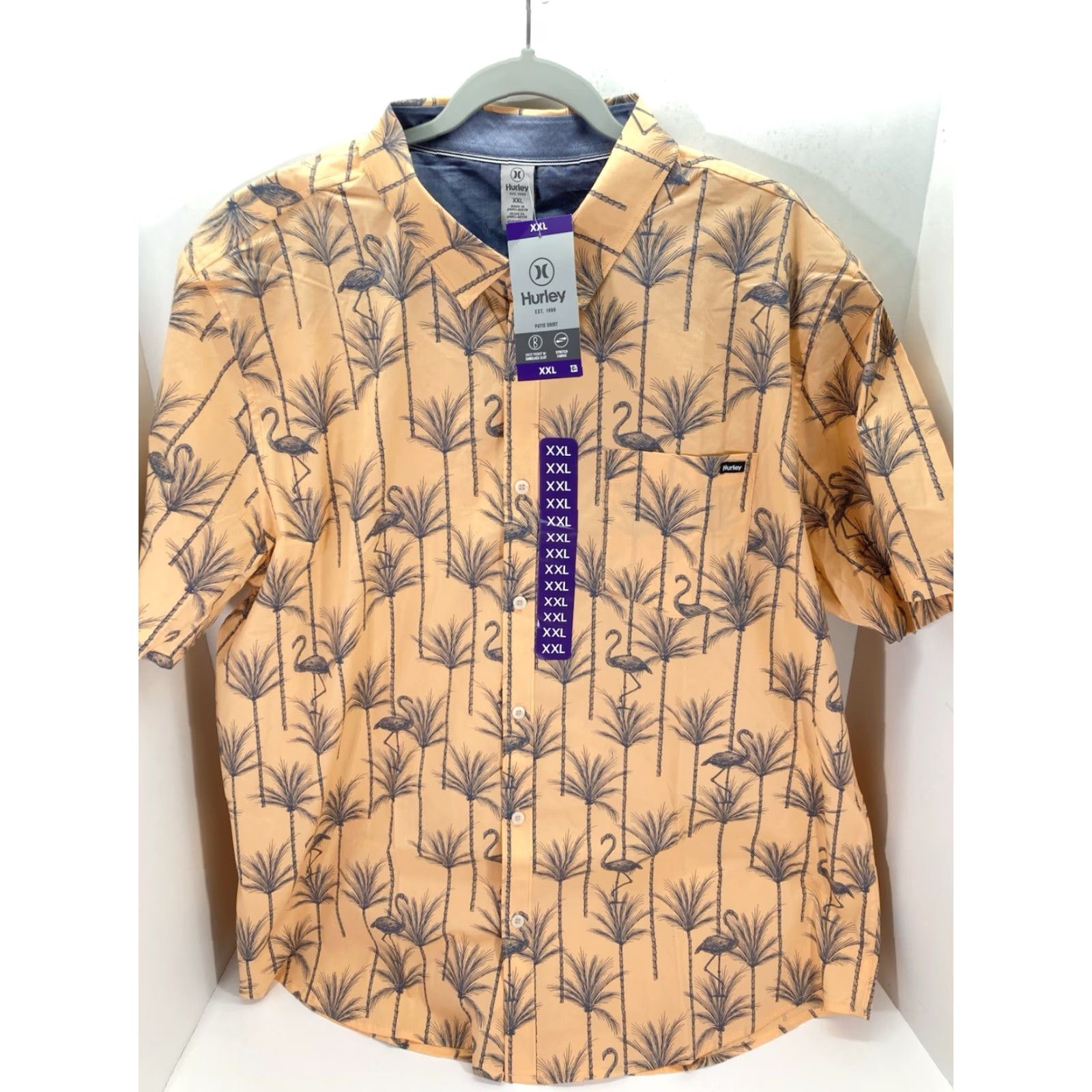 Hurley Hurley Patio Cabana Shirt Men 2XL Orange Flamingos Short Sleeve Button-Up NWT Casual Floral Pat 28in Chest 32in Shoulders to Waist Size US XXL / EU 58 / 5 - 2 Thumbnail