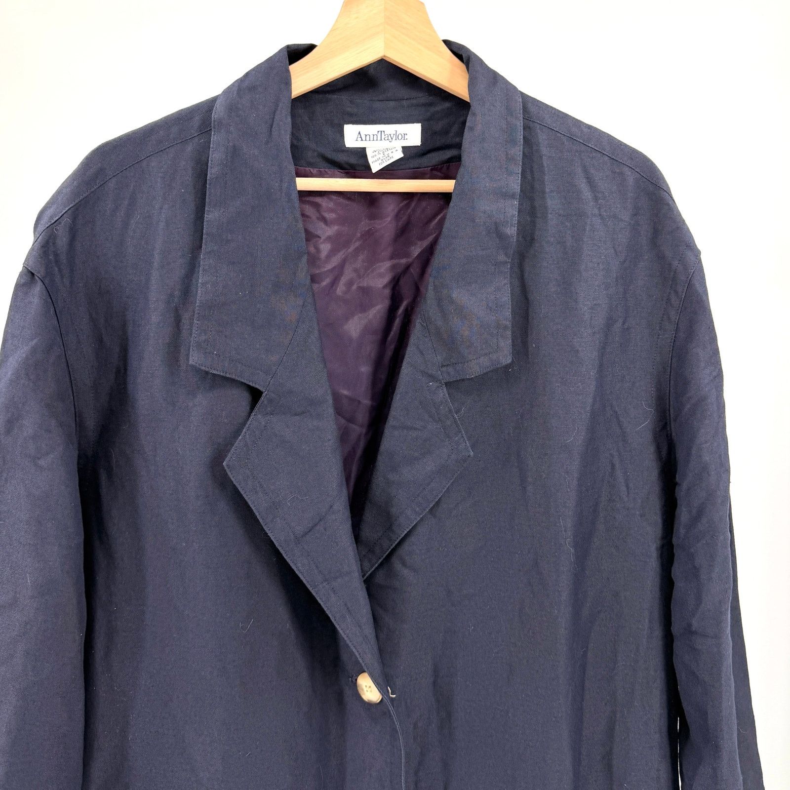 Ann Taylor Vintage 90s Navy Linen Rayon Blend Maxi Duster Coat Size L / US 10 / IT 46 - 2 Thumbnail