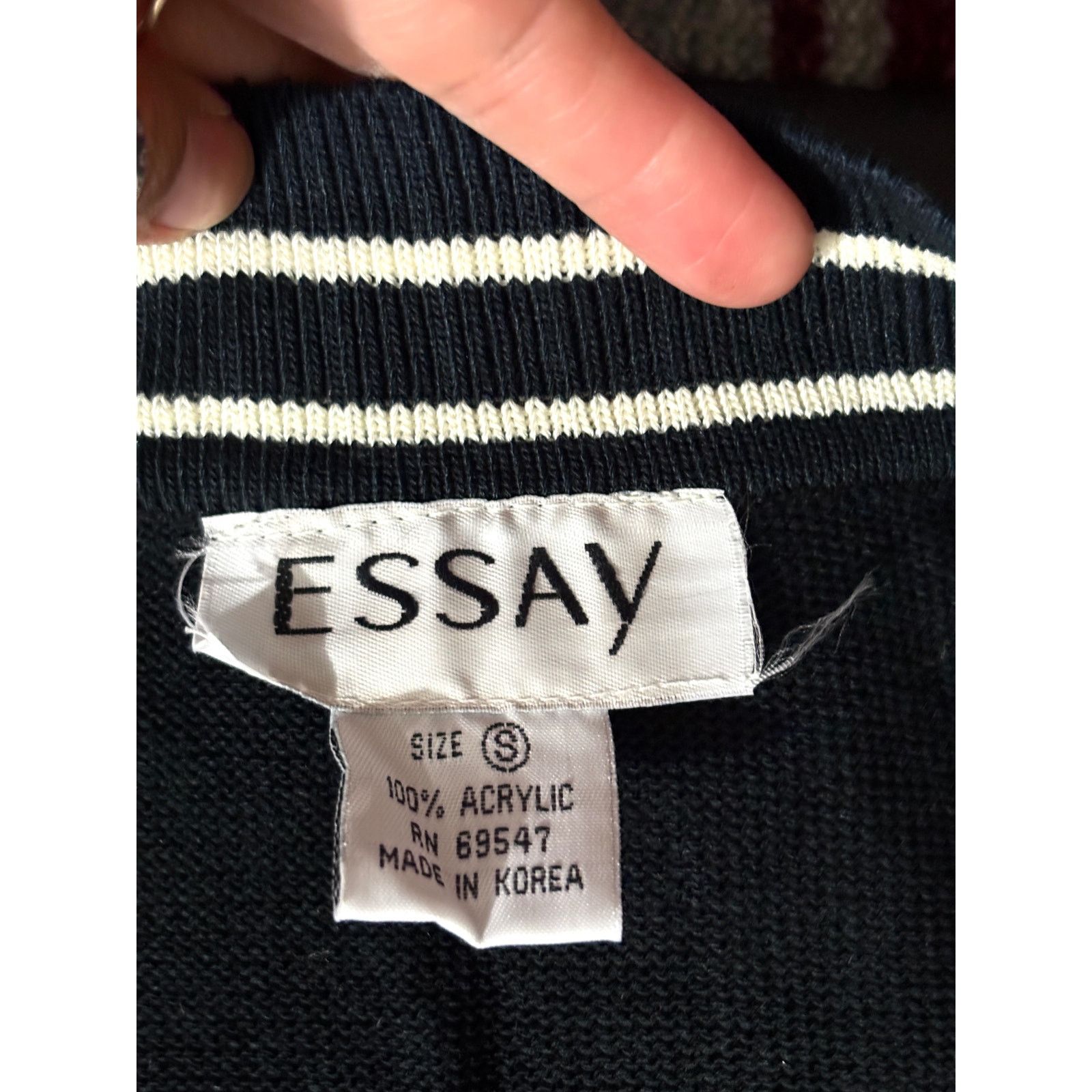 ESSAY Vintage Black Stripe Cardigan Sweater Cropped Preppy S NWT Size S / US 4 / IT 40 - 3 Thumbnail