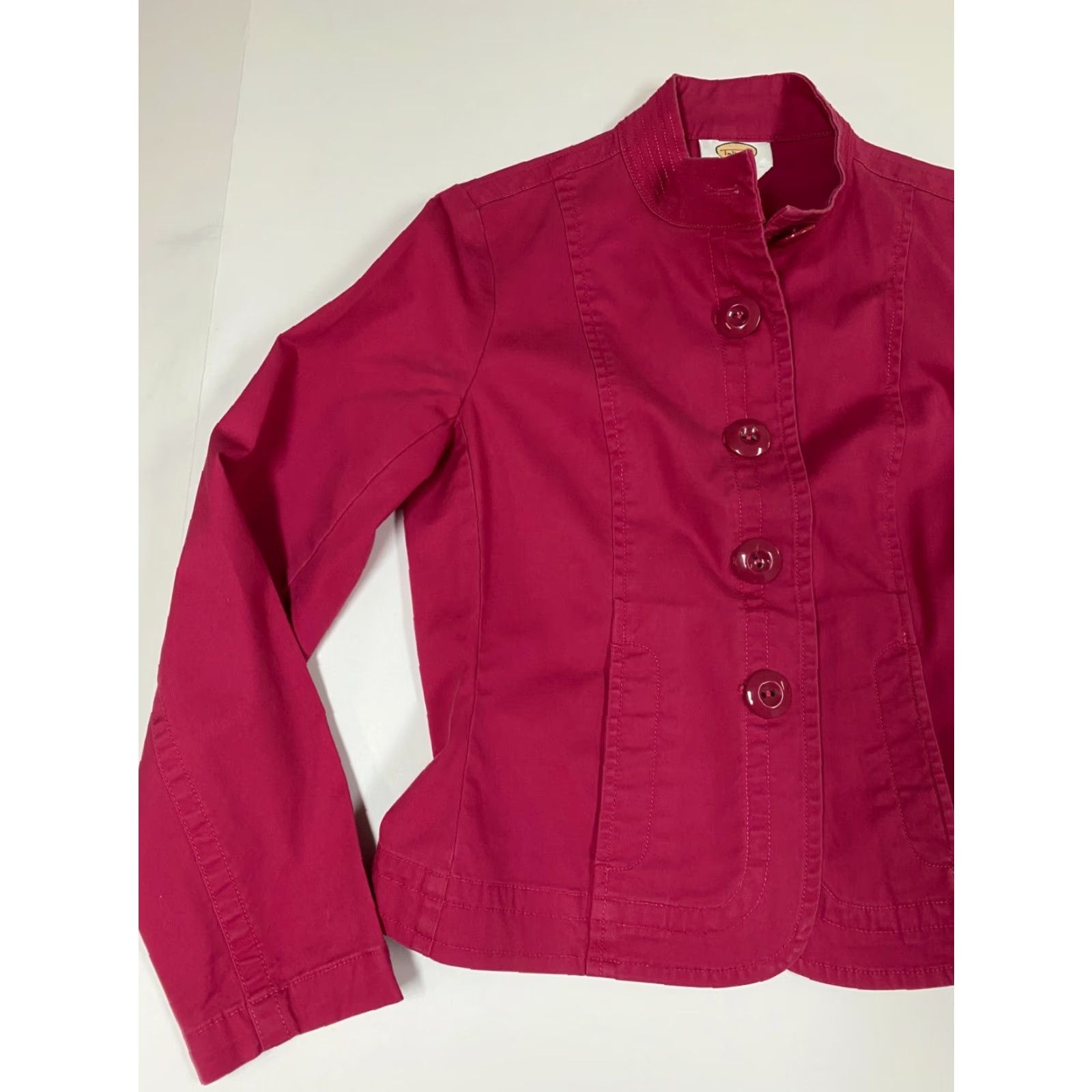Talbots Talbots Blazer Jacket Womens 4 Pink Stretch Button Cotton Canvas Classic Casual Mid-Length Size S / US 4 / IT 40 - 3 Thumbnail