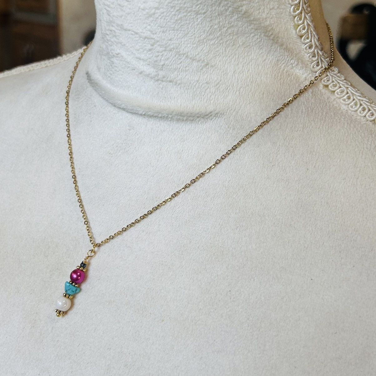 Handmade Handcrafted elegant pearl art glass turquoise chip bead set Size ONE SIZE - 6 Thumbnail