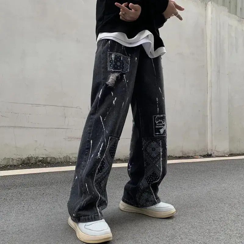 Japanese Brand × Jean Bandana Patchwork Straight Leg Baggy Jeans Size US 30 / EU 46 - 4 Thumbnail