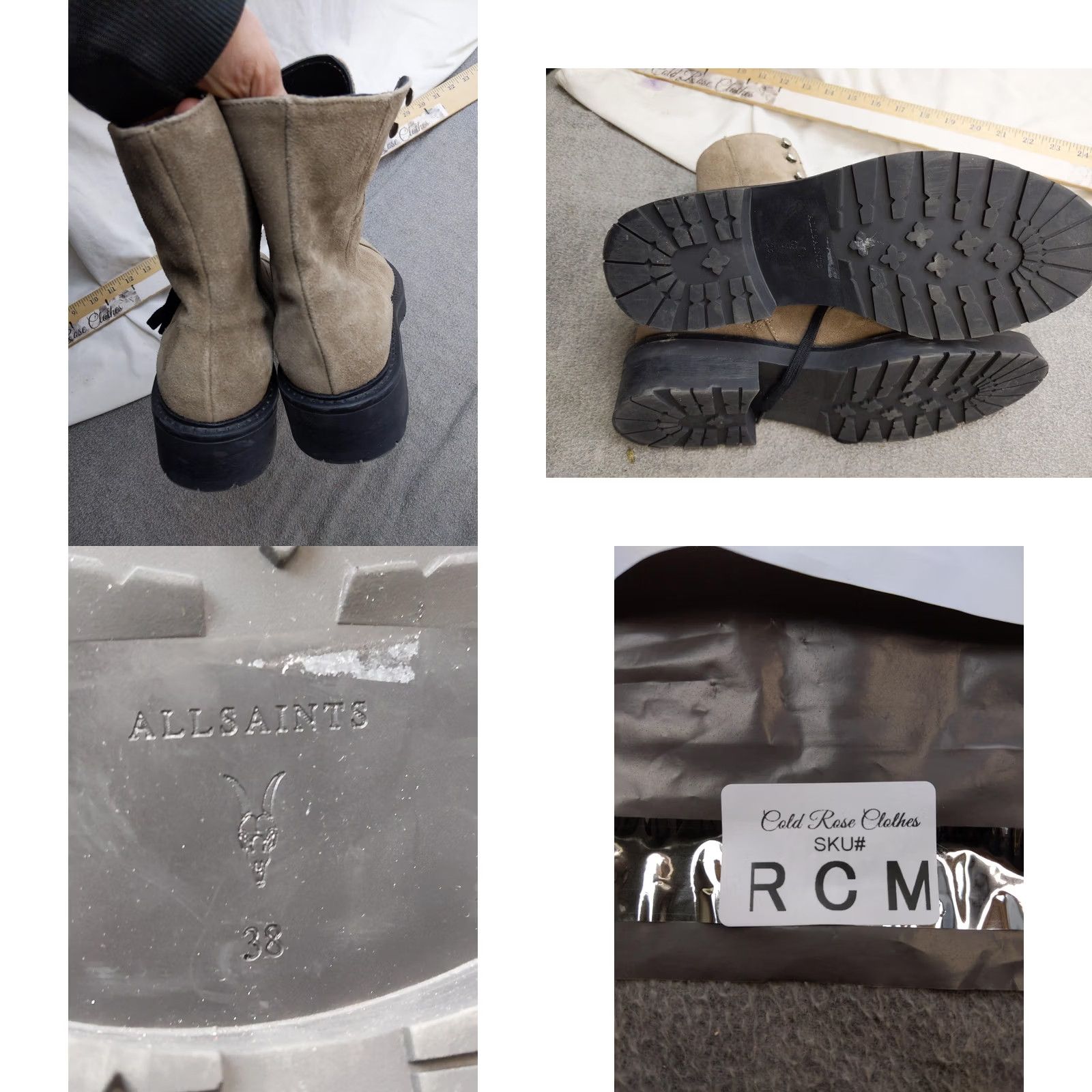 Allsaints AllSaints Dusty Boots Women US 8 Beige Suede Combat Ankle Zip Lined Leather Insole Size US 8 / IT 38 - 8 Thumbnail