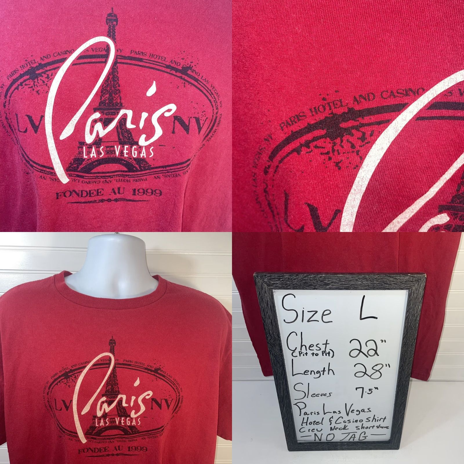 Vintage Paris Las Vegas Shirt Men Large Red Crew Neck Eiffel Tower Casino Logo Graphic Print T-Shirt Size L Size US L / EU 52-54 / 3 - 8 Thumbnail