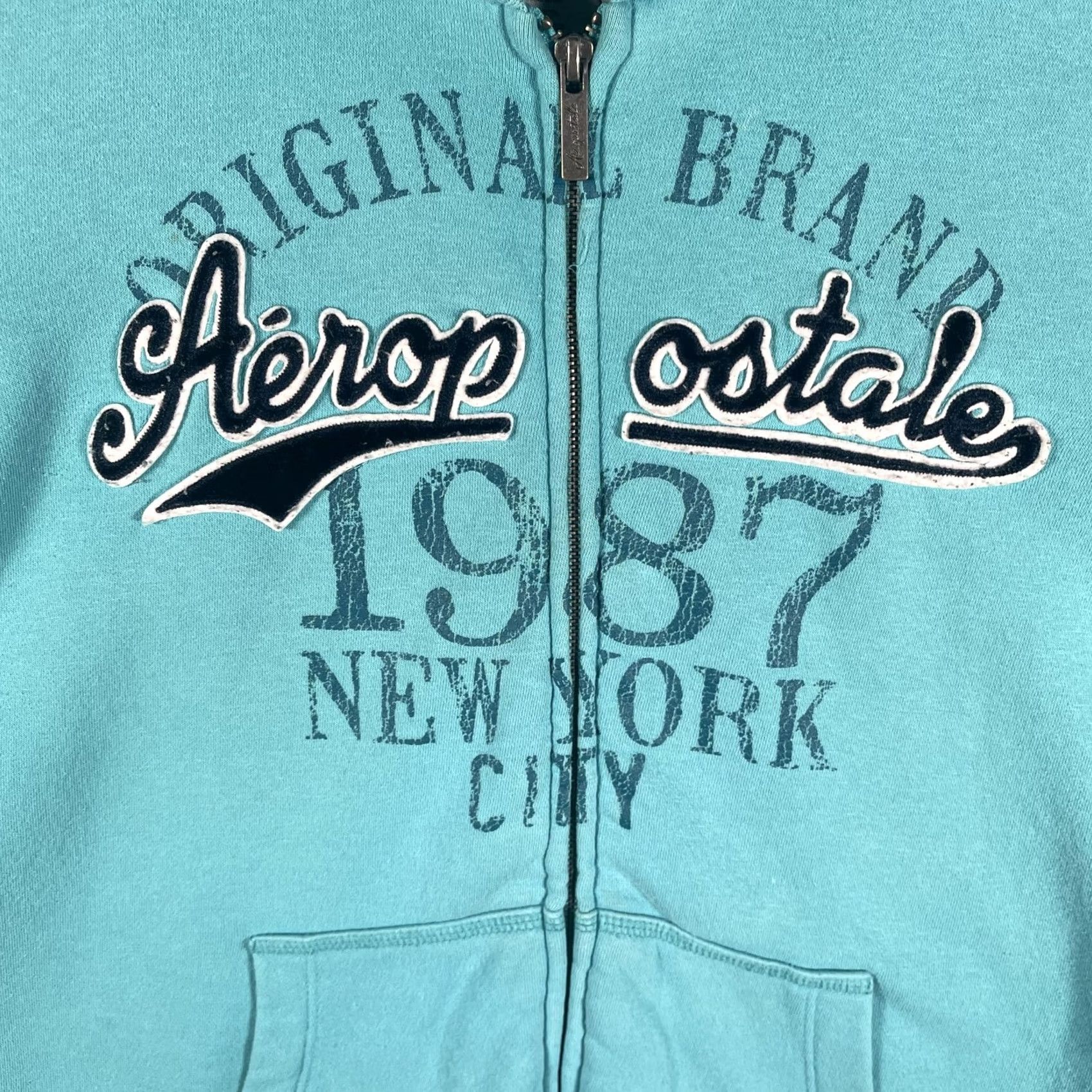 Aeropostale AeroPOSTALE Hoodie Juniors XL Blue Sherpa Lined NYC 1987 Graphic Logo Zip Pockets Hooded Crew Neck Mens Womens Girls Boys Size XL / US 12-14 / IT 48-50 - 3 Thumbnail
