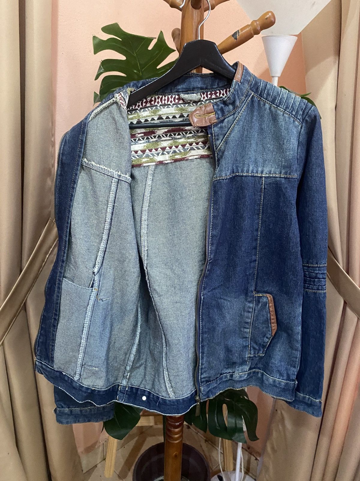 Other Vintage denim biker-style zip jacket with brown leather trim Size US M / EU 48-50 / 2 - 9 Thumbnail