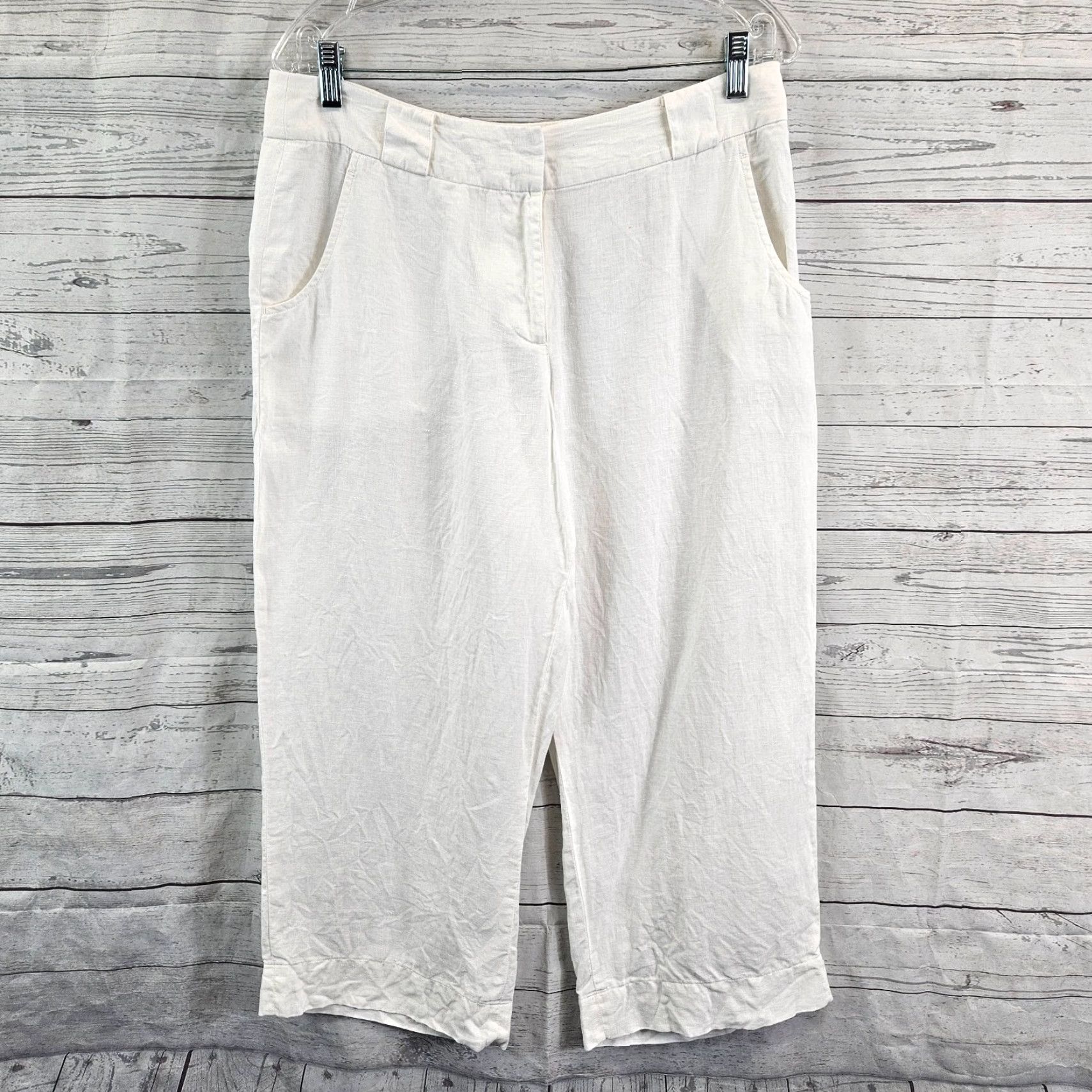Tommy Bahama Tommy Bahama Womens Cropped Linen Pants Sz 10 Wide Leg White High Rise Linen Pants Girls Womens Size 32" / US 10 / IT 46 - 2 Thumbnail