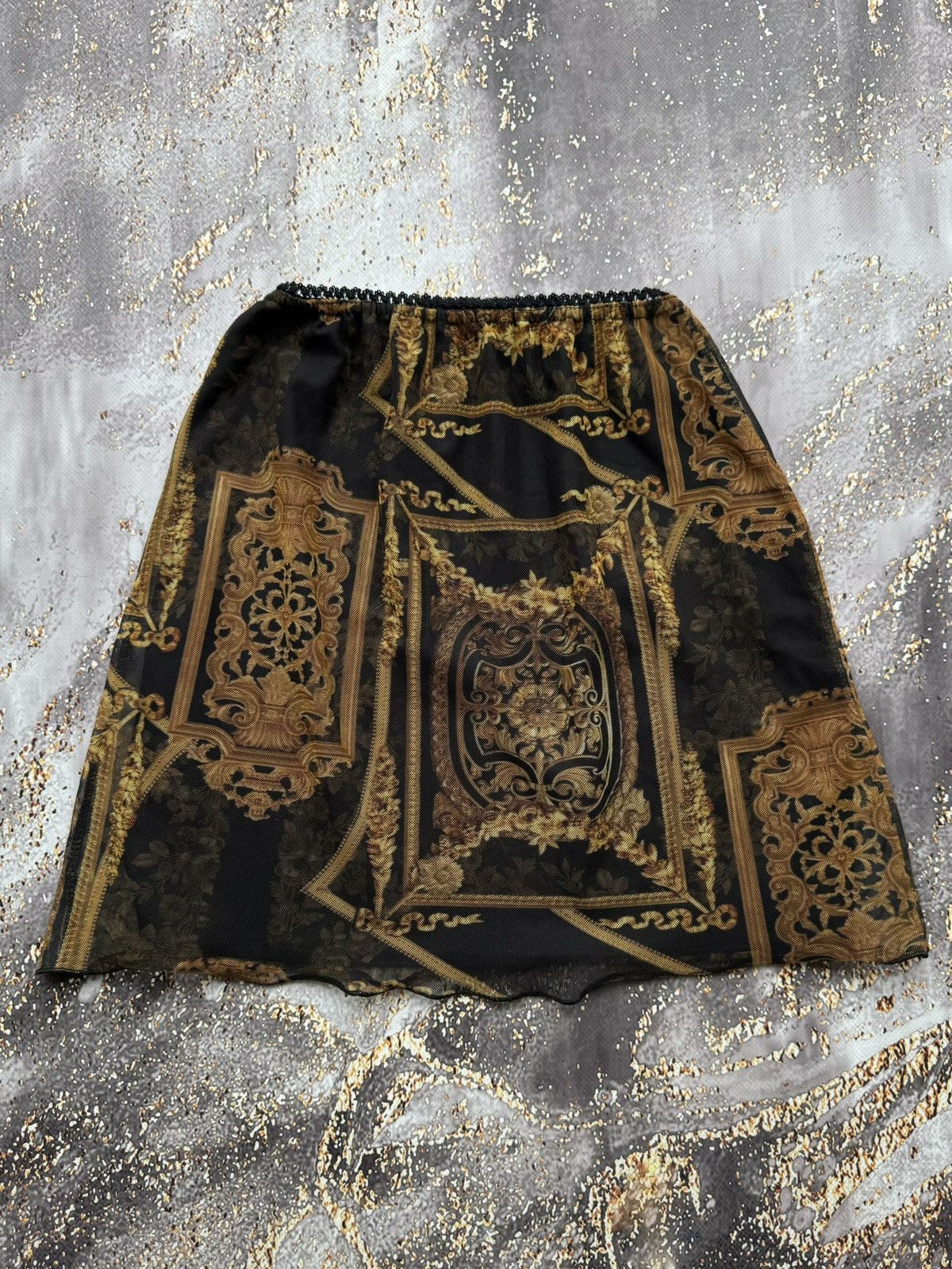 Vintage Vintage Mesh Printed Mini Skirt Gaultier Style Size 27" / US 4 / IT 40 - 7 Thumbnail