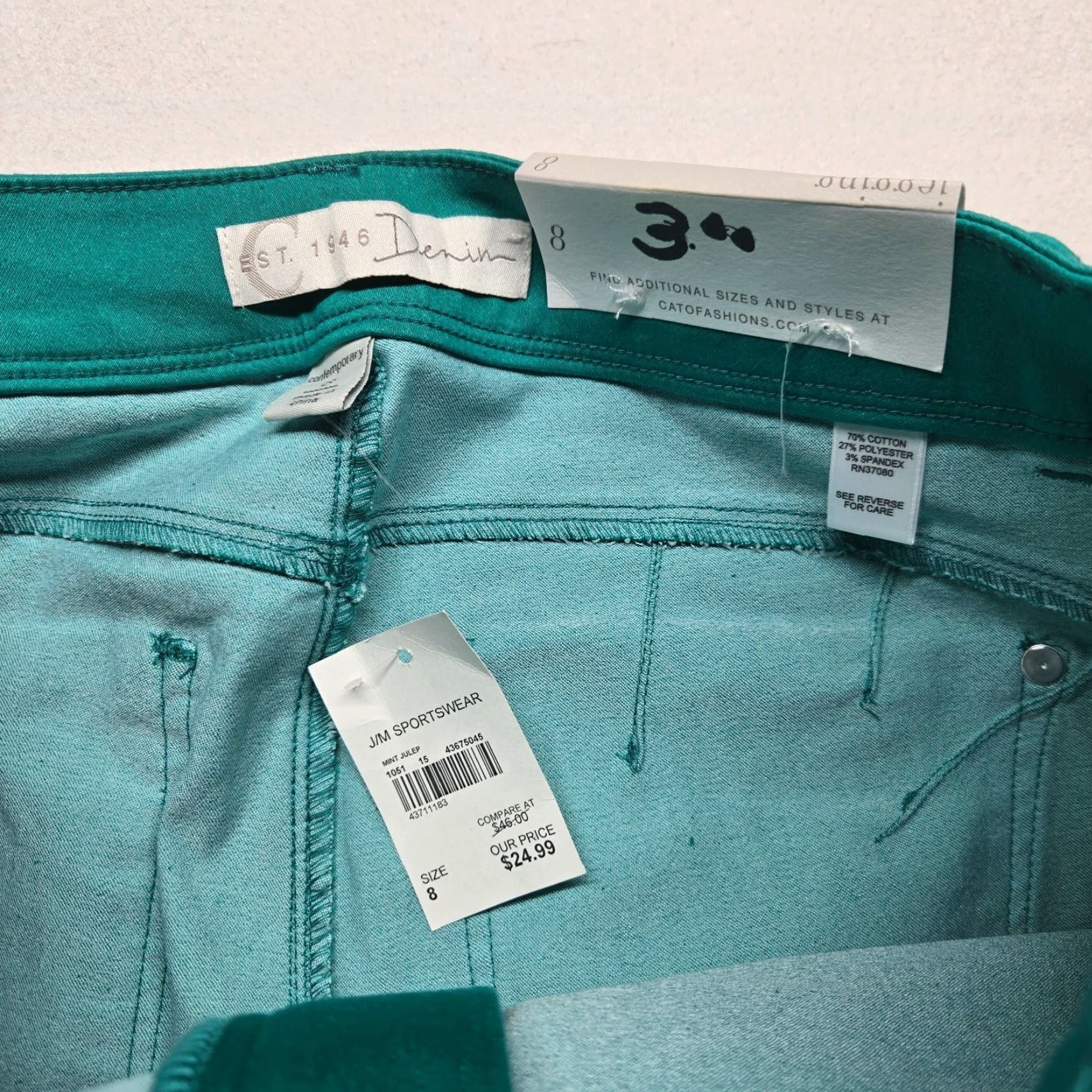 Vintage Cato Womens Pants Mid-Rise Slim Fit Chino Stretch Cotton Blue Size 8 Casual Business Travel Size 30" / US 8 / IT 44 - 3 Thumbnail