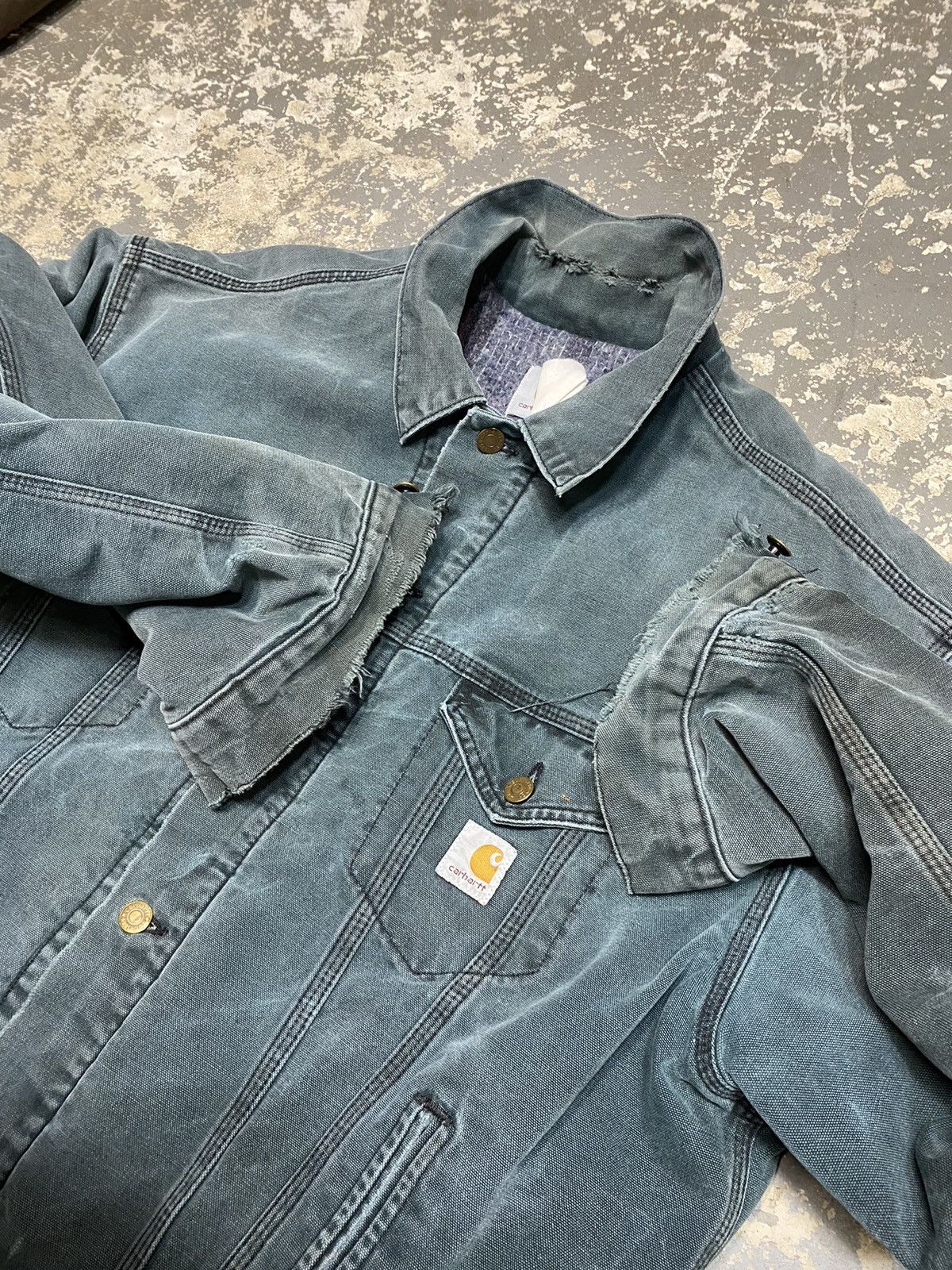 Carhartt × Vintage Vintage Carhartt Cyan Trucker Jacket JB143 Size US L / EU 52-54 / 3 - 14 Thumbnail