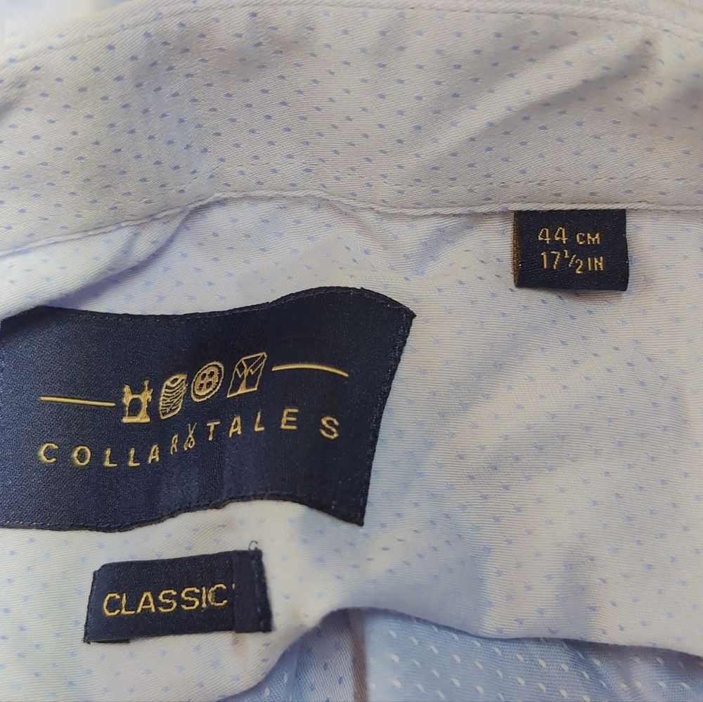 Designer Men's Light Blue sz 17.5 Short Sleeve Shirt By Collar Tales Size US XL / EU 56 / 4 - 4 Thumbnail