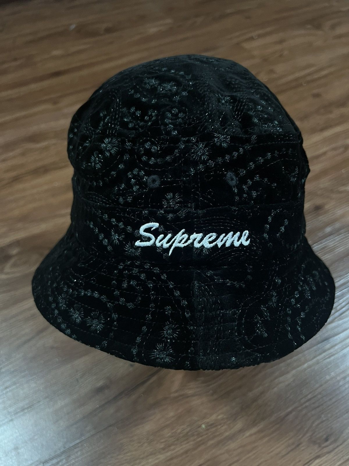 image of Hypebeast x Supreme Velvet Paisley Boonie in Black, Men's