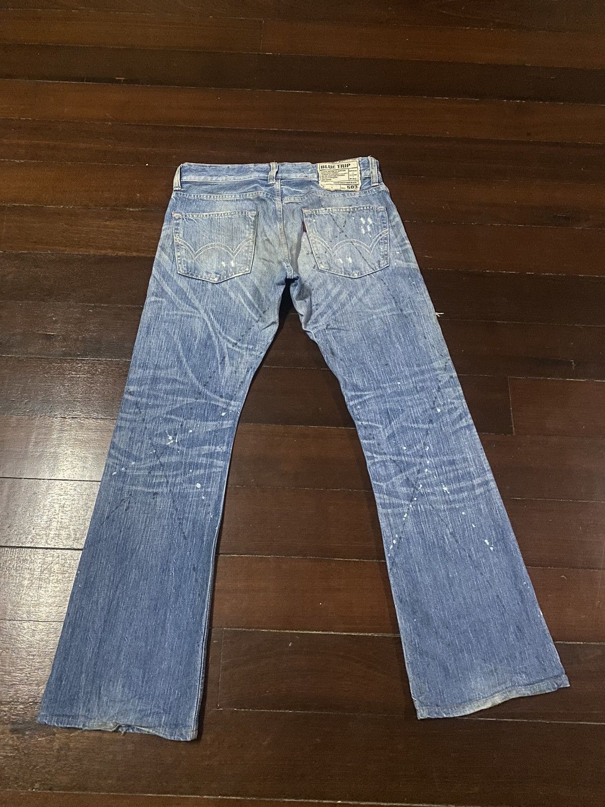 Designer × Edwin FIRE 🔥 EDWIN BLUE TRIP 503 WIDE LEG BOOT CUT DISTRESSED Size US 35 - 9 Thumbnail