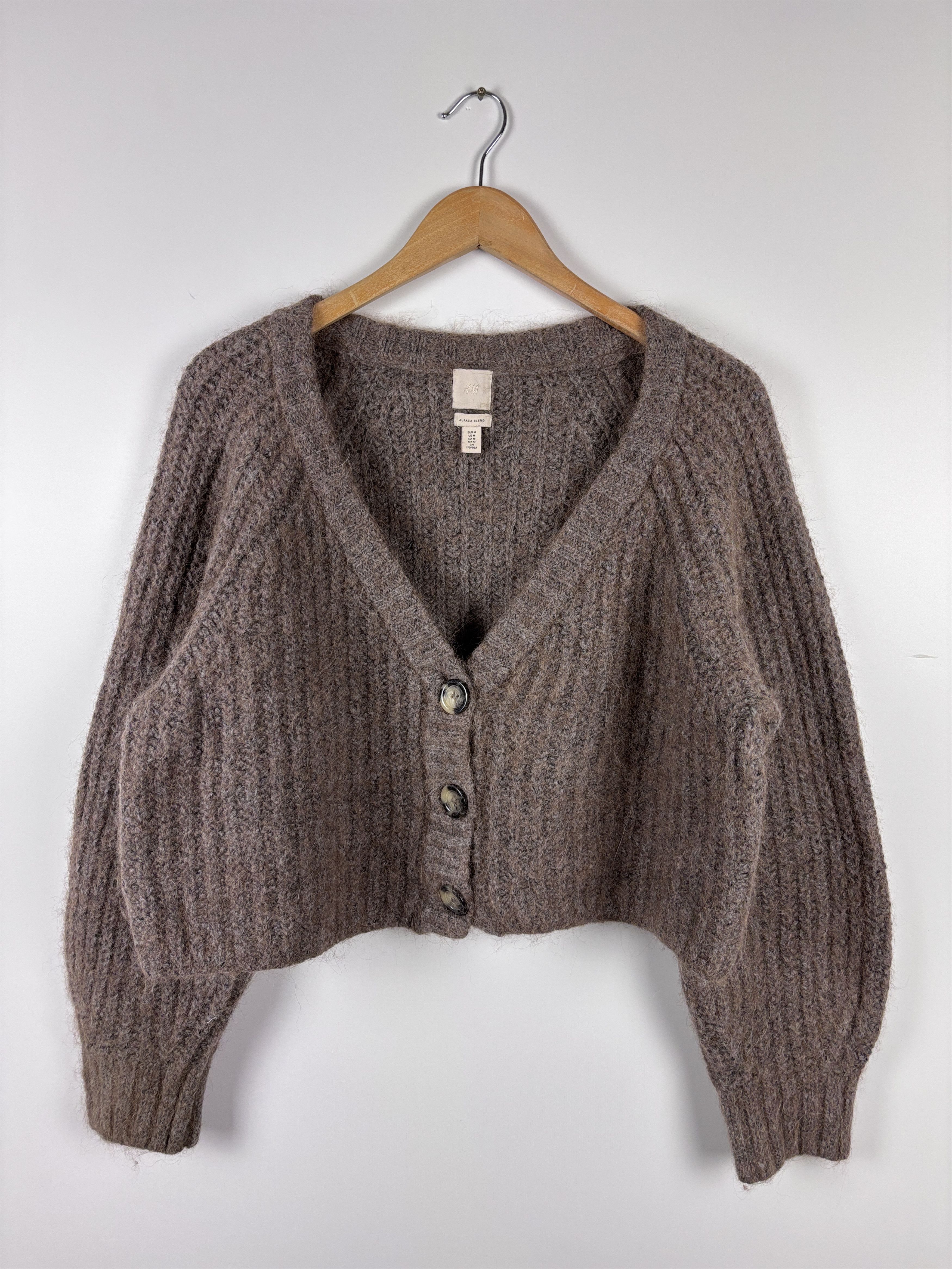 H&M Alpaca Cropped Mustard Cardigan Sweater Oversized M