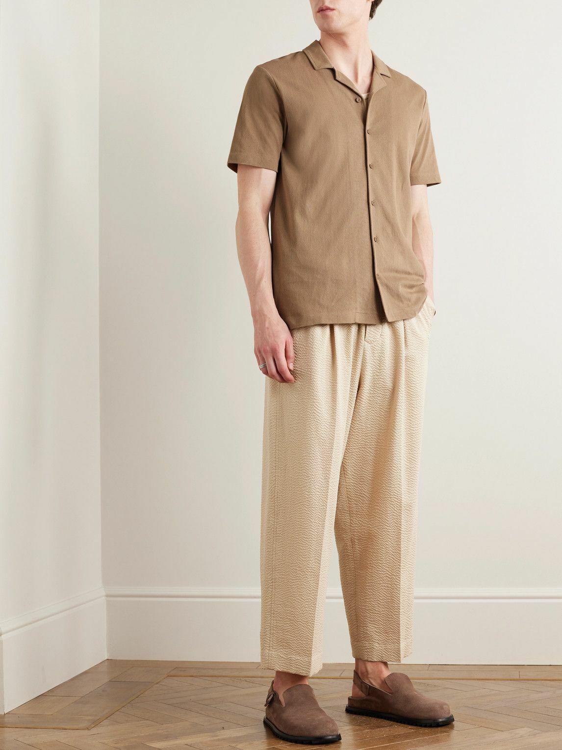 Sunspel Riviera Camp-Collar Honeycomb-Knit Cotton Shirt Size US S / EU 44-46 / 1 - 1 Thumbnail