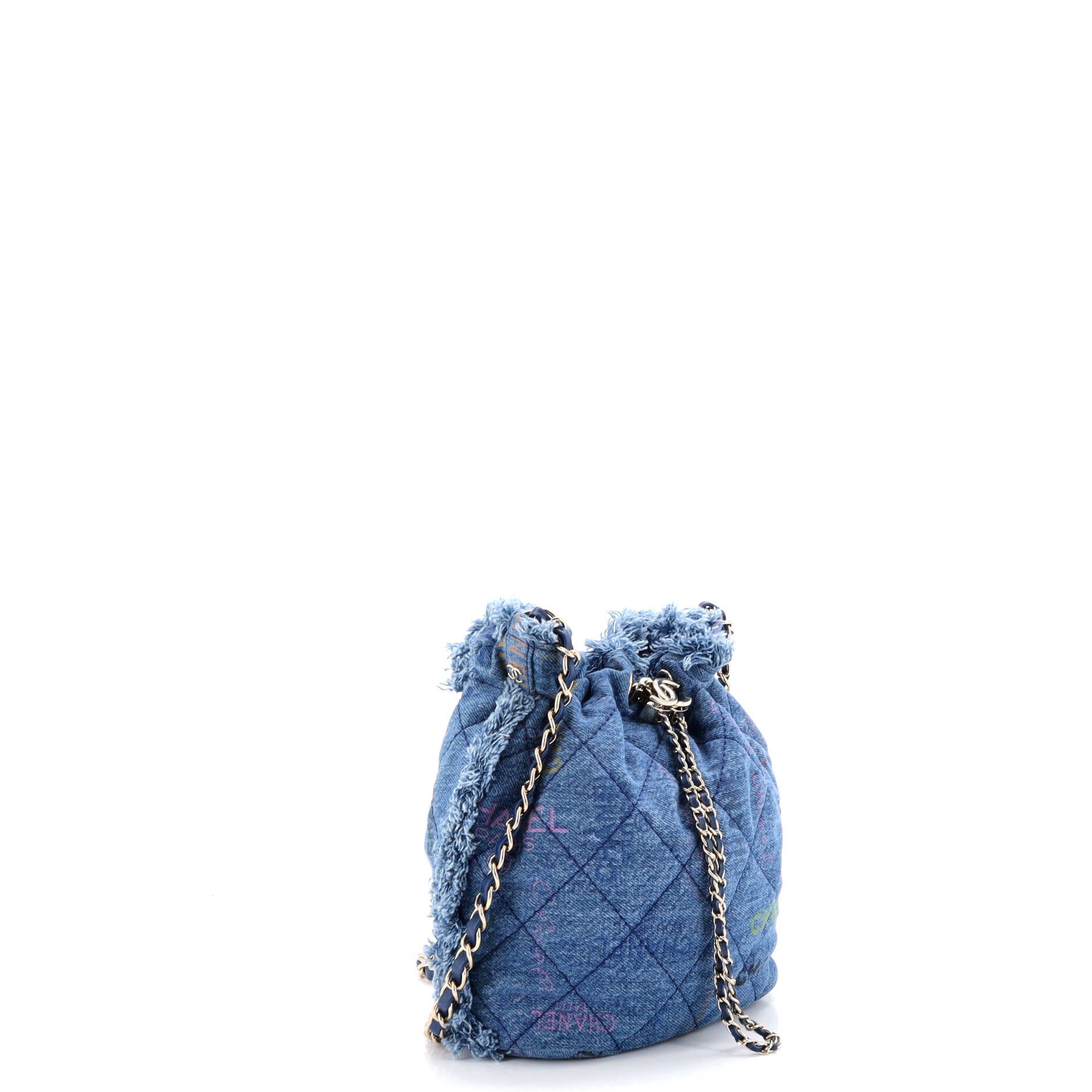 Chanel Denim Mood Chain Bucket Bag Logo Printed Quilted Fringe Deni Size ONE SIZE - 1 Thumbnail