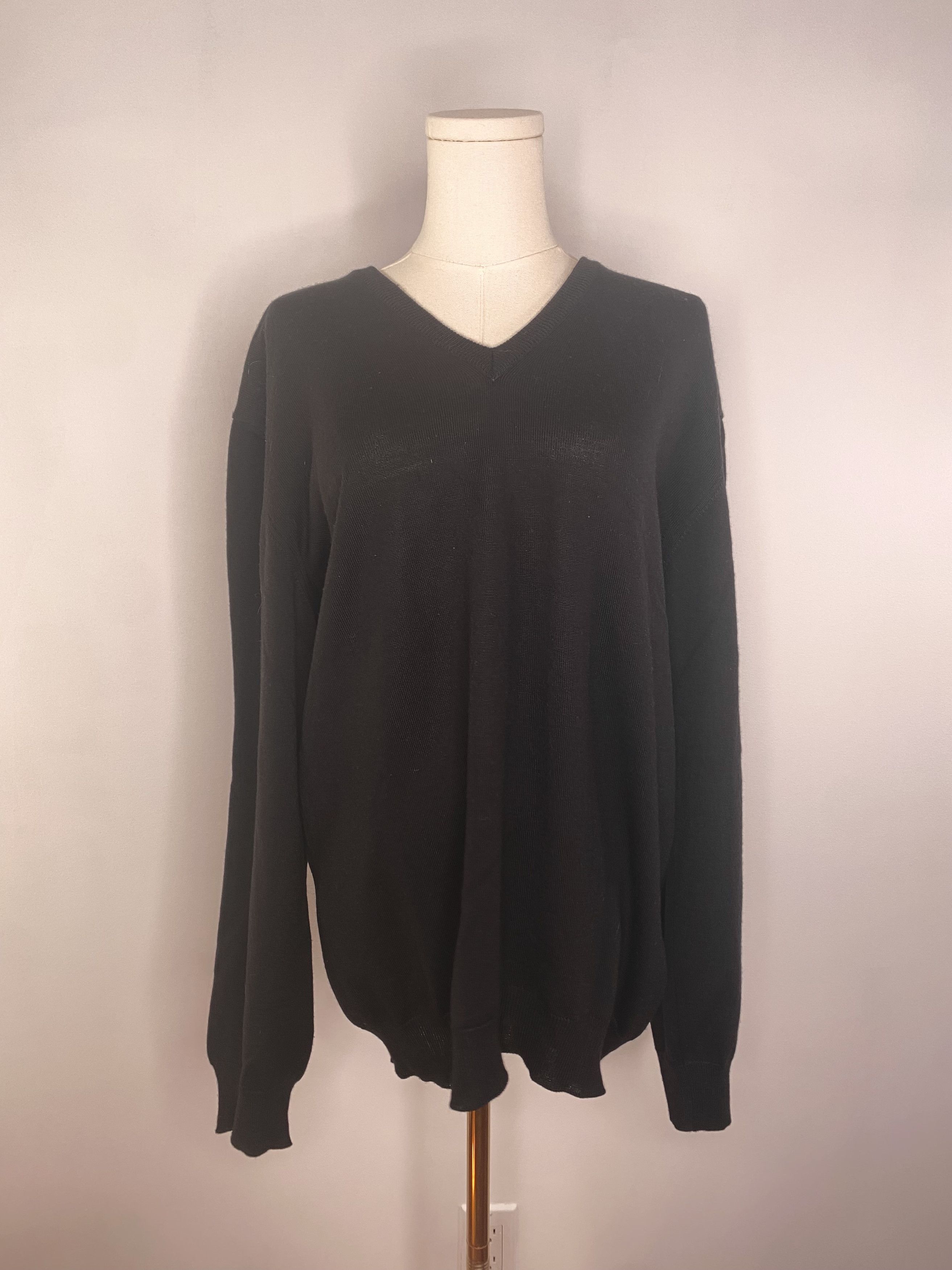 Vintage Merino Wool Black V-Neck Sweater - Strada Italy Size US M / EU 48-50 / 2 - 6 Thumbnail