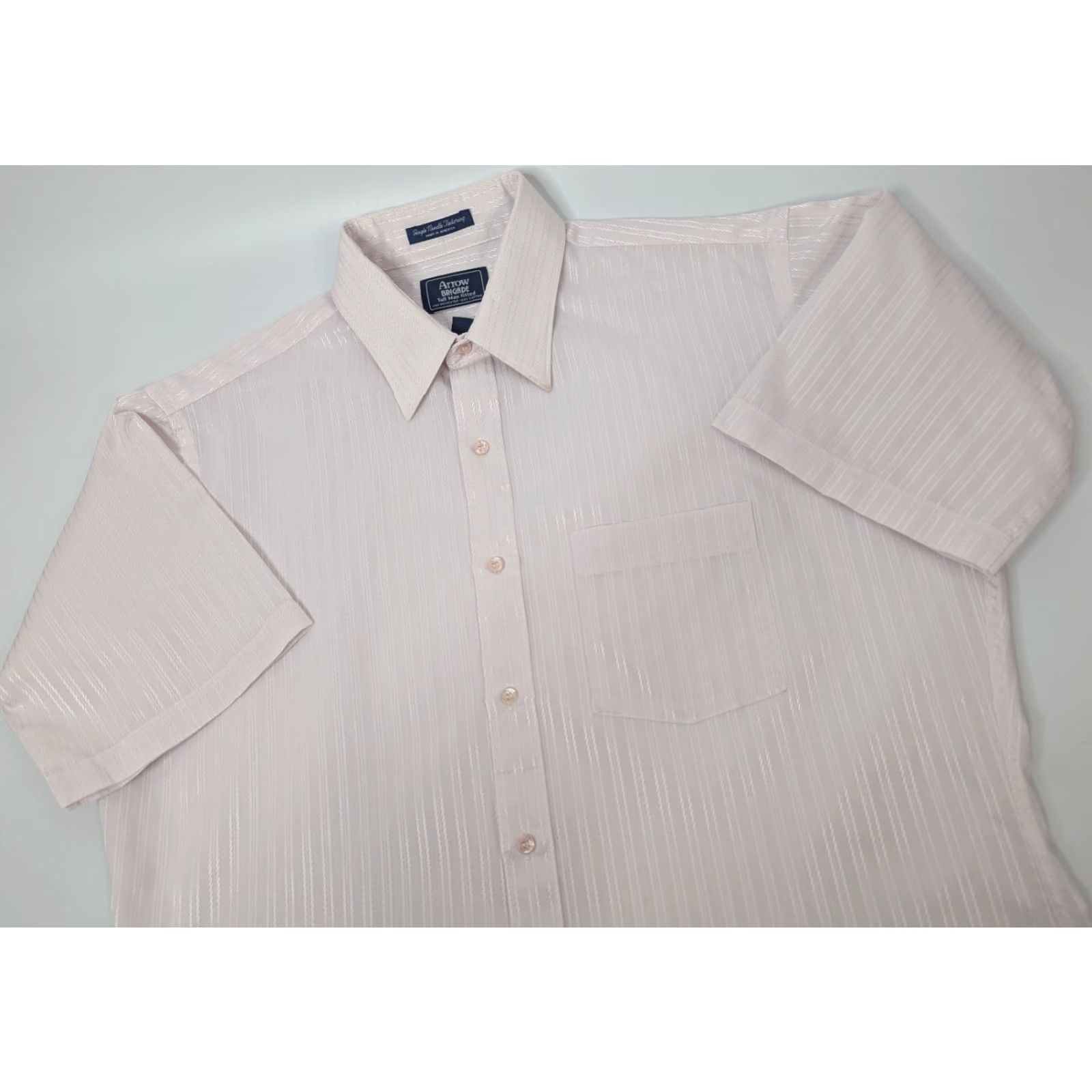 Arrow Arrow Brigade Mens Dress Shirt Striped Slim 17 Tall Short Sleeve Button-Down Collared USA Made Light Rose Pink Adult Men Shirt Negocios Size 46R - 2 Thumbnail