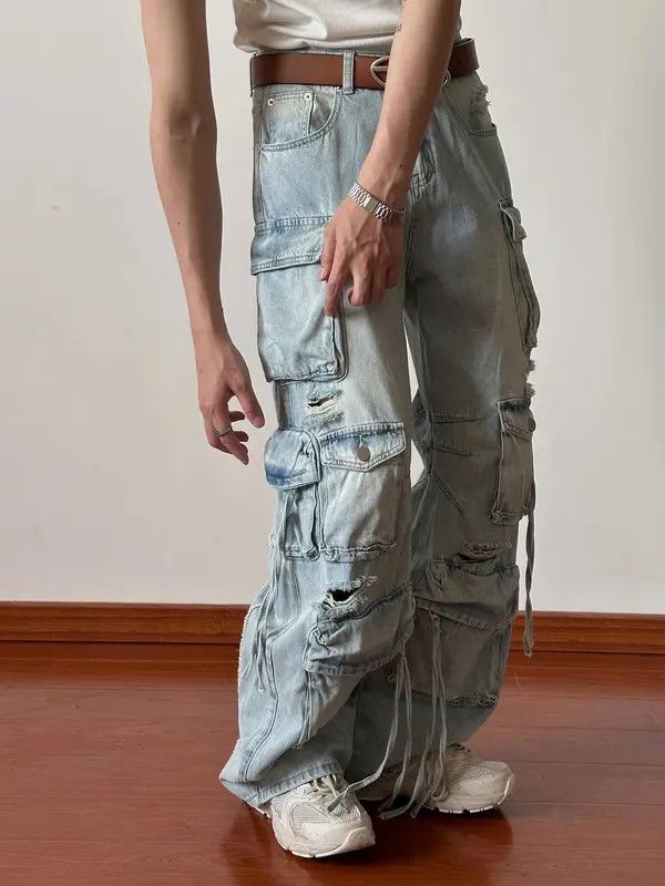VIBE Frayed loose jeans pockets ripped wide legs retro style Y2K Size US 32 / EU 48 - 5 Thumbnail
