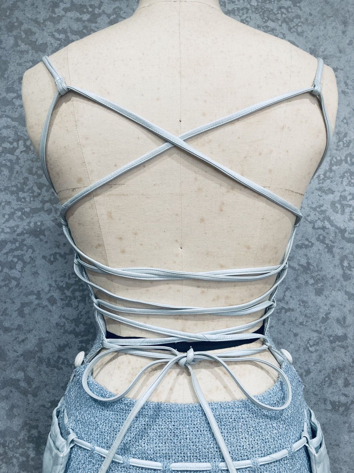 Japanese Brand 2000s Runway Open Back Knit Dress Lamb Leather Cord Y2K Size S / US 4 / IT 40 - 13 Thumbnail