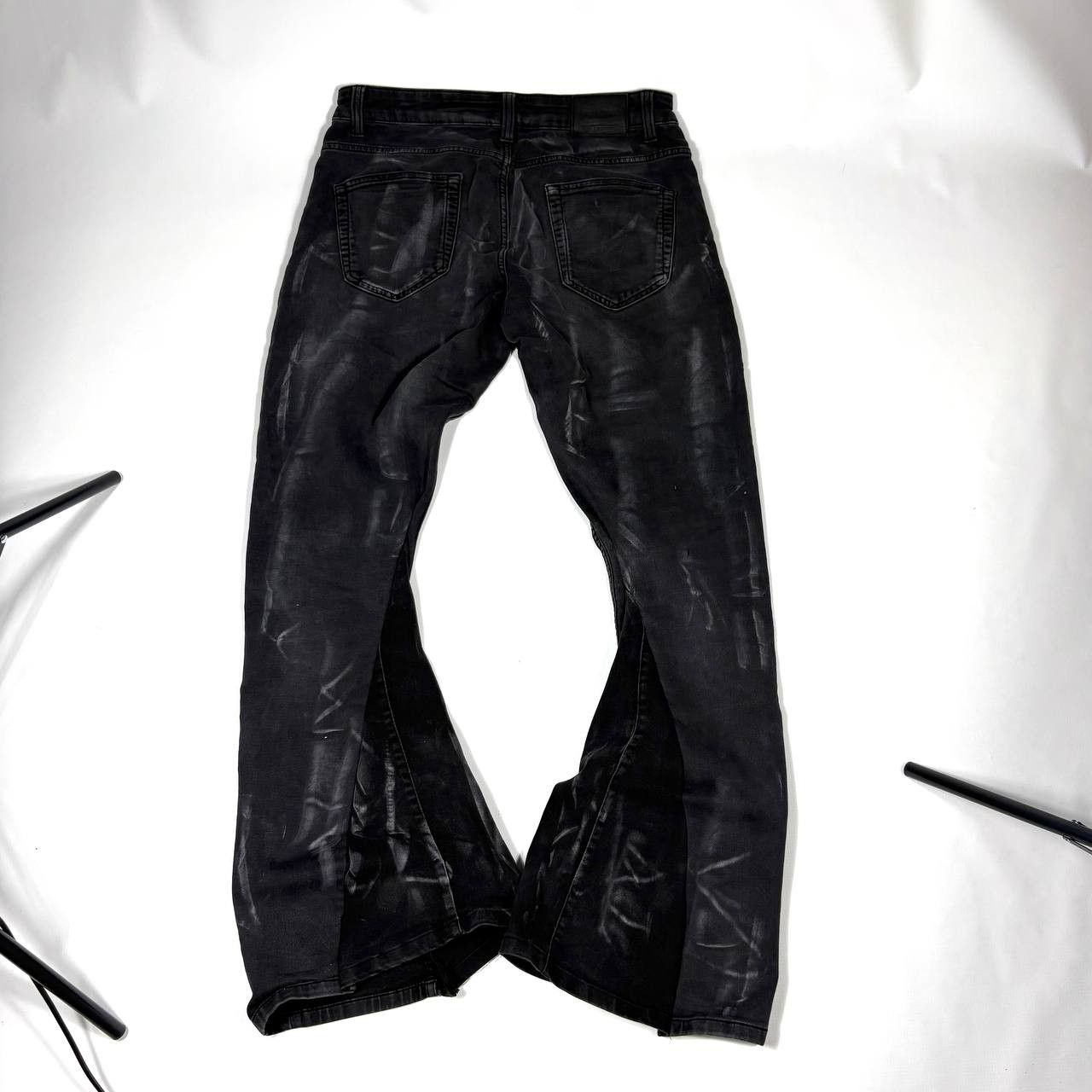Japanese Brand Custom Black Baggy Distressed Jeans Painted Wide Leg Size US 31 - 3 Thumbnail