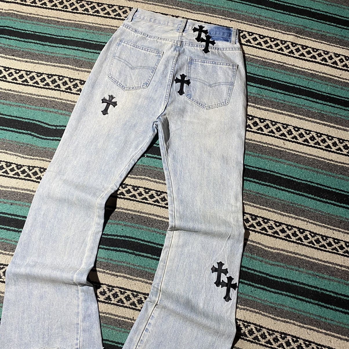 If Six Was Nine FREE TAX! Unknown Chrome Hearts Style Cross Parchwork Flared Size US 29 - 6 Thumbnail