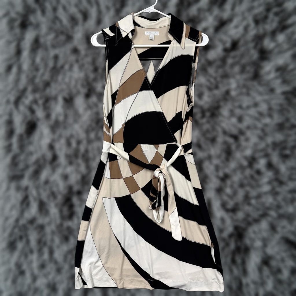 Vintage New York & Company Wrap Dress L Geometric Collared Belted Retro Mod Workwear Size L / US 10 / IT 46 - 1 Thumbnail