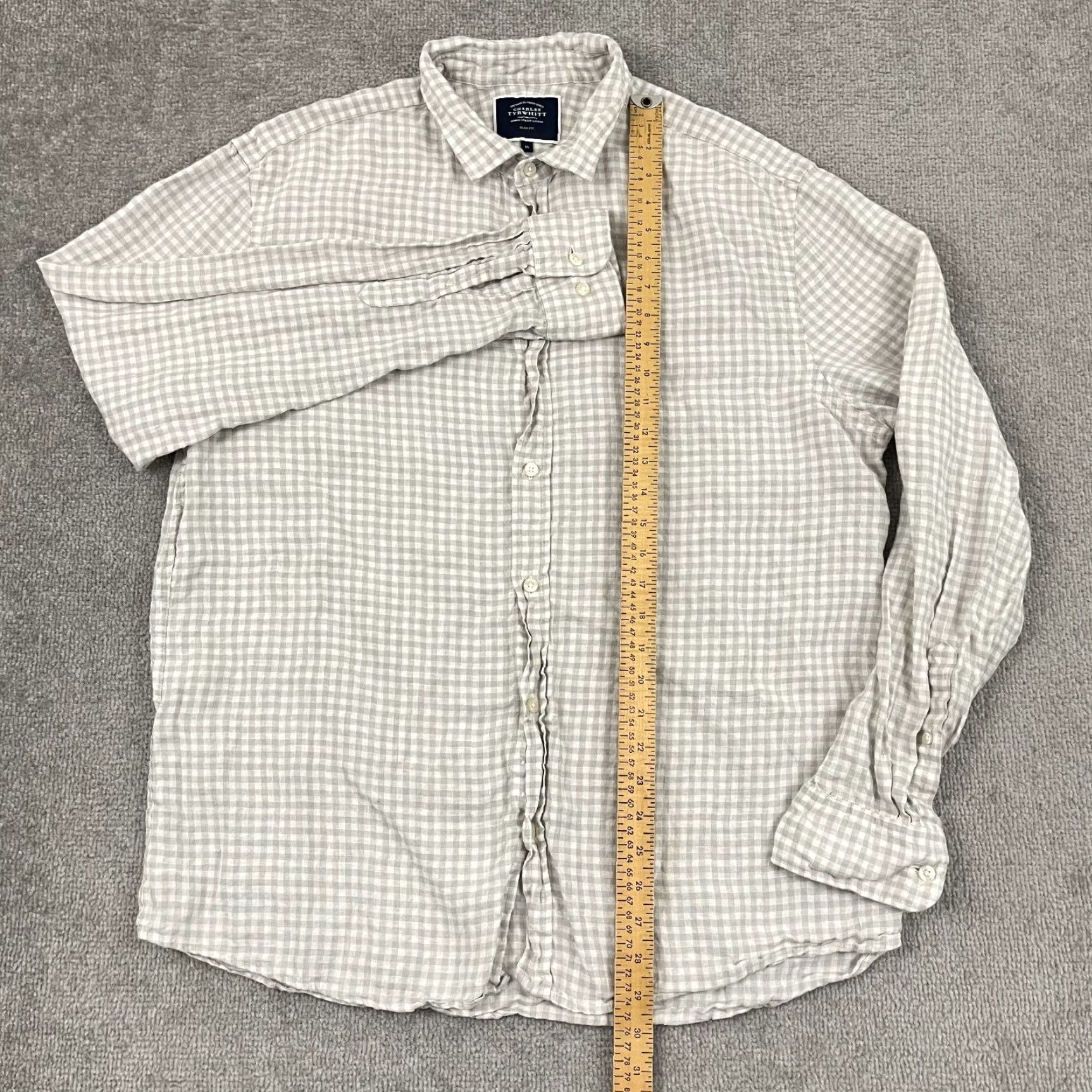 Charles Tyrwhitt Charles Tyrwhitt Shirt Mens XL Slim Linen Gray White Check Button Up Old Money Size US XL / EU 56 / 4 - 5 Thumbnail