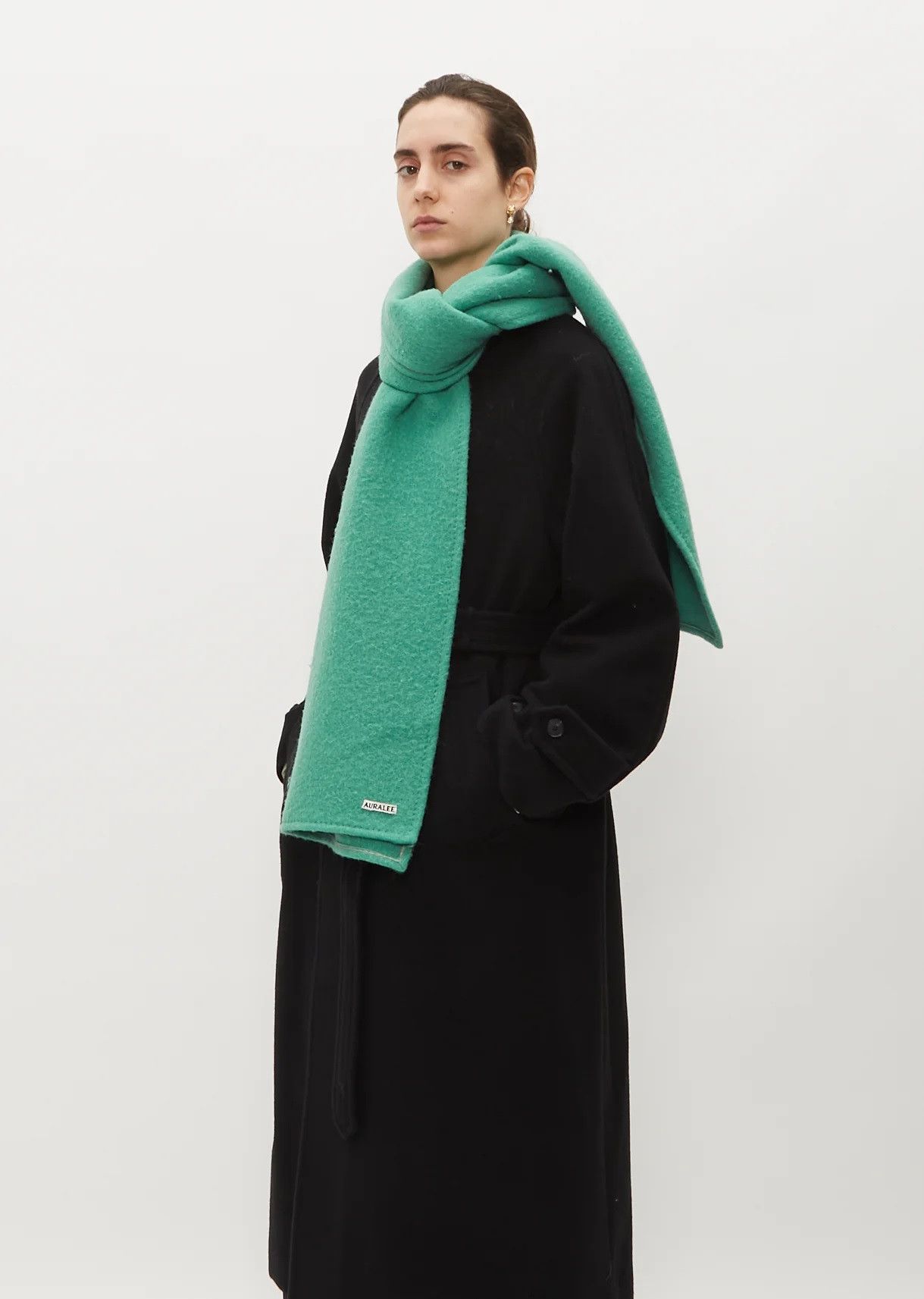 Auralee Brushed Alpaca Wool Melton Large Stole - Jade Green