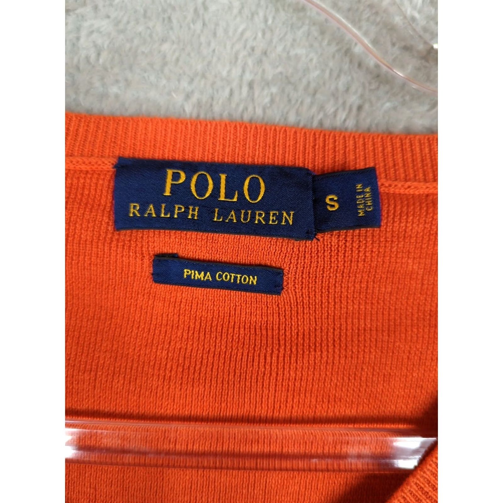 Polo Ralph Lauren Polo Ralph Lauren Mens S Orange V Neck Pullover Sweater Pima Cotton Size US S / EU 44-46 / 1 - 3 Thumbnail
