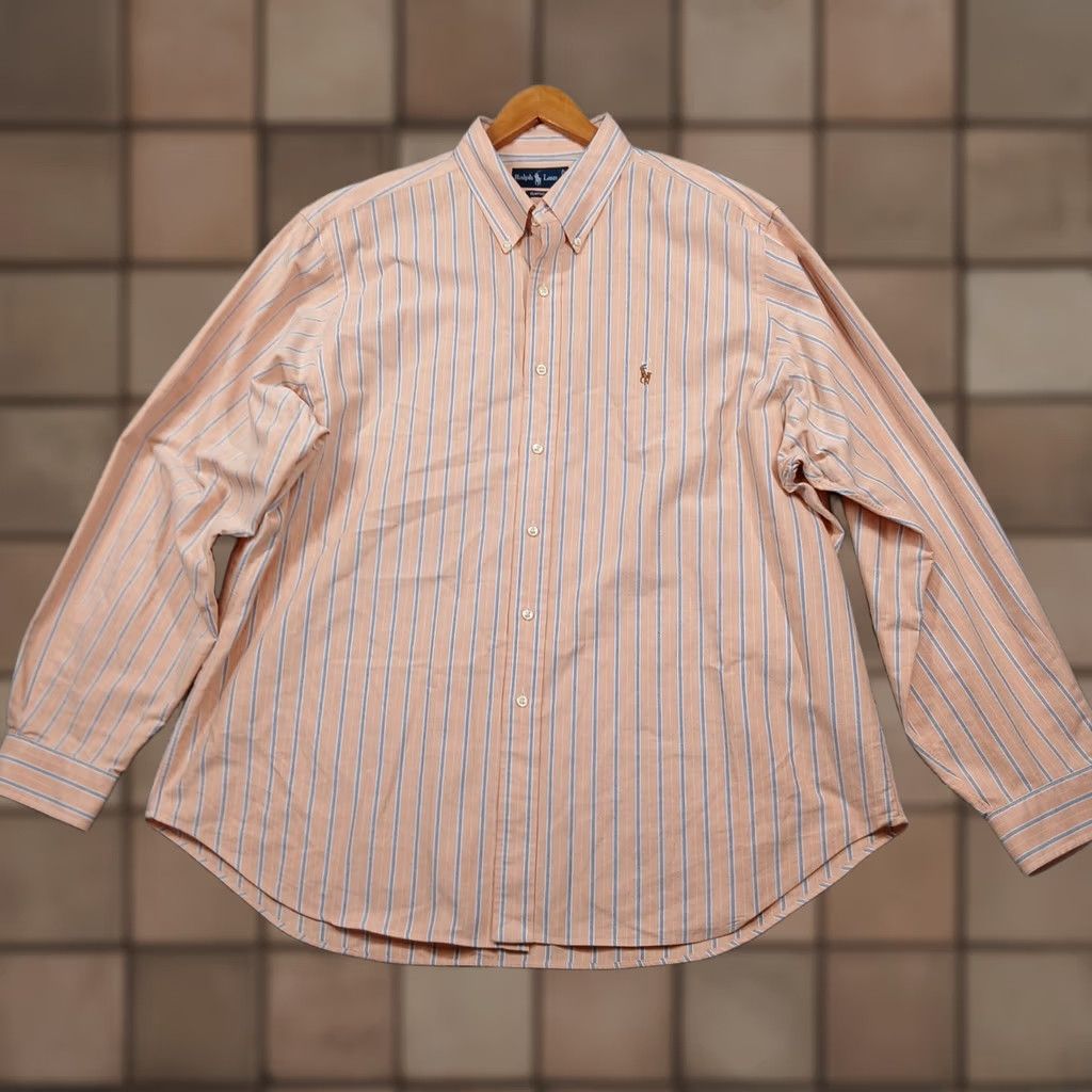 Ralph Lauren Polo Ralph Lauren Dress Shirt Classic Fit Men's 18 36/37 Orange Blue Stripe Button-Down Long Sleeve Cotton 100% Size US XXL / EU 58 / 5 - 1 Thumbnail