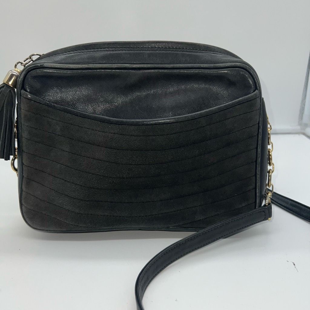 image of Bally Vintage Made In Italy Leather And Suede Crossbody Bag in Black, Women's