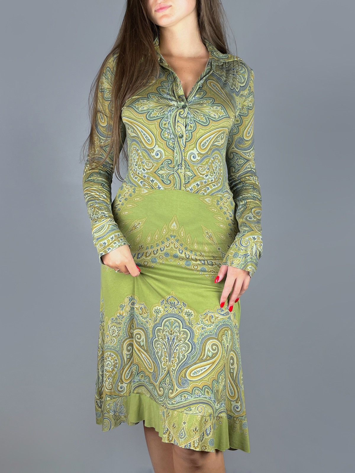 Etro Women's ETRO Milano Paisley Viscose Long LS Dress Size 42 Size M / US 6-8 / IT 42-44 - 3 Thumbnail